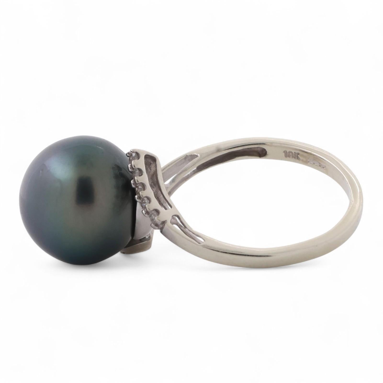 Cultured South Sea Pearl Diamond Cocktail Ring 10K White Gold Size 7.25 Ladies