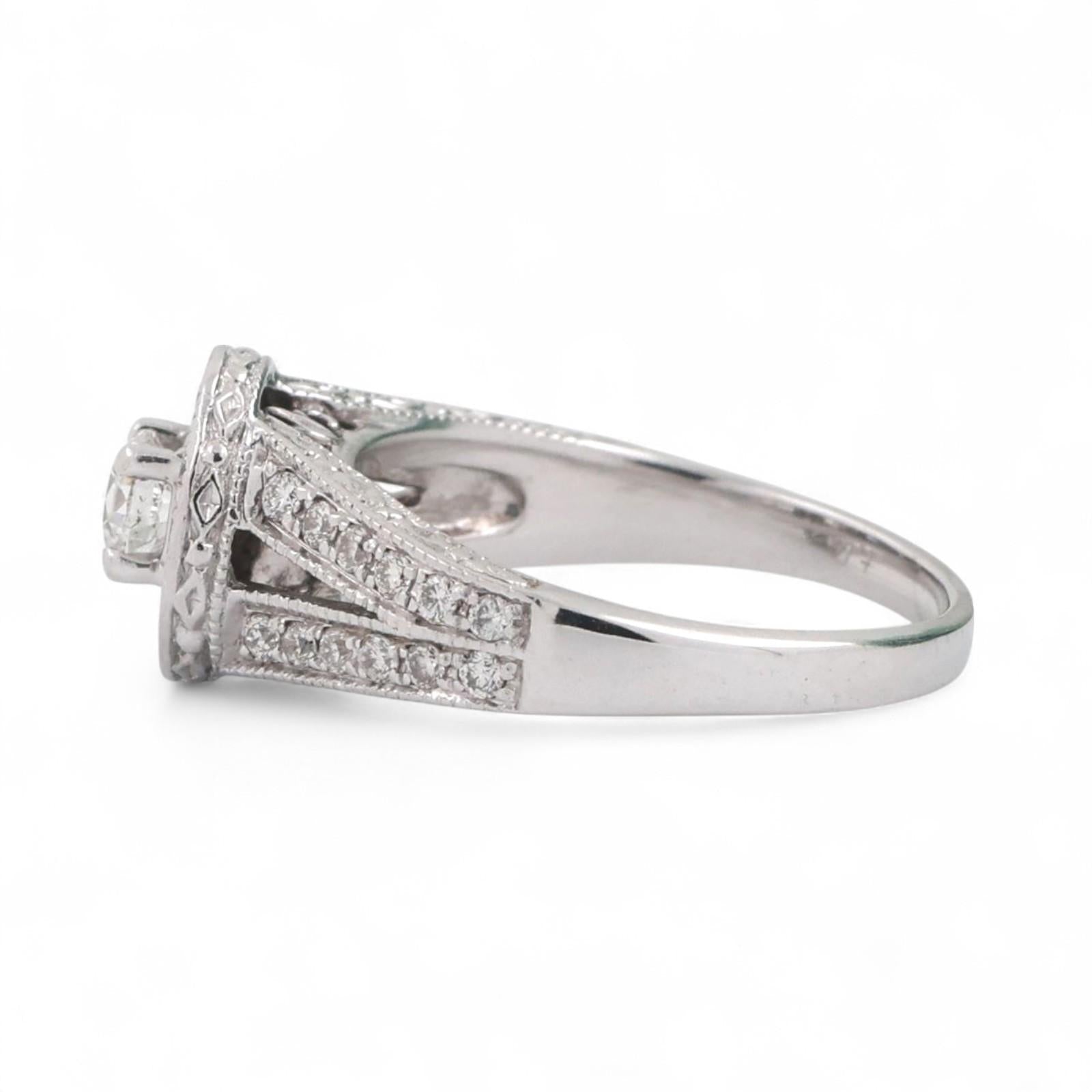 Halo Diamond Engagement Ring 14K White Gold 0.80 TW Round Diamonds Size 4.75
