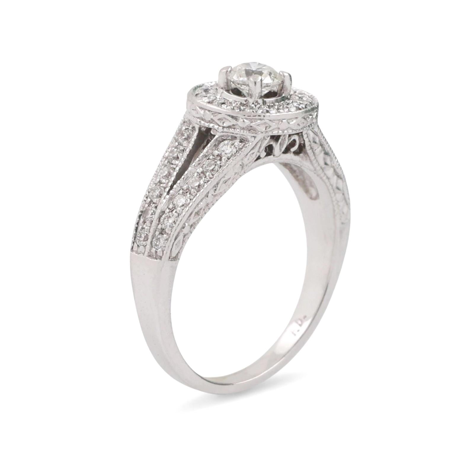 Halo Diamond Engagement Ring 14K White Gold 0.80 TW Round Diamonds Size 4.75