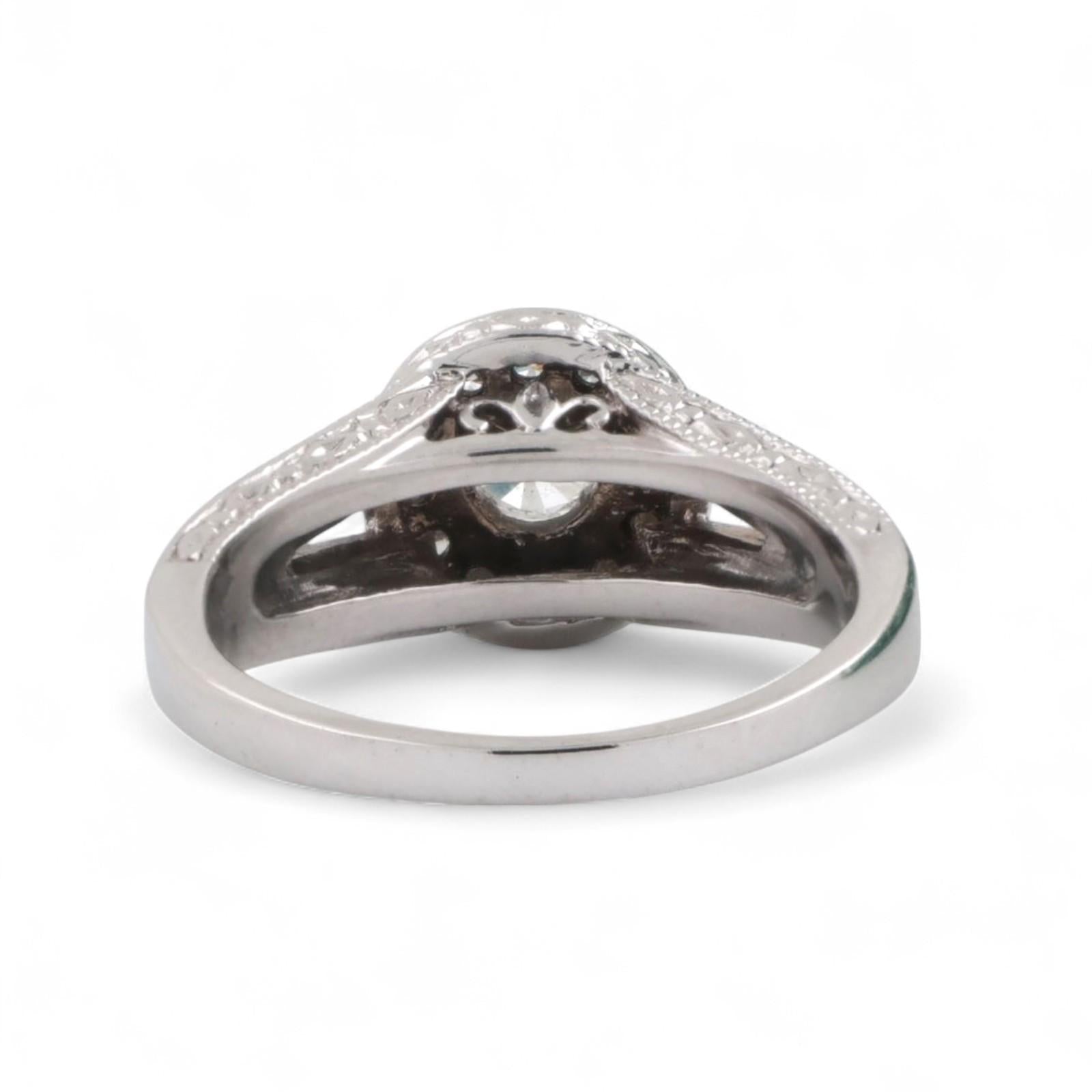 Halo Diamond Engagement Ring 14K White Gold 0.80 TW Round Diamonds Size 4.75