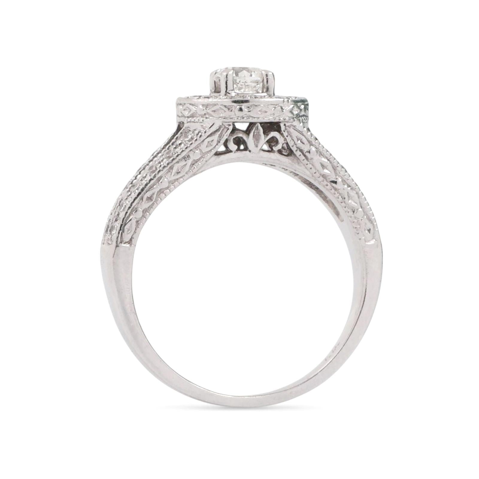 Halo Diamond Engagement Ring 14K White Gold 0.80 TW Round Diamonds Size 4.75