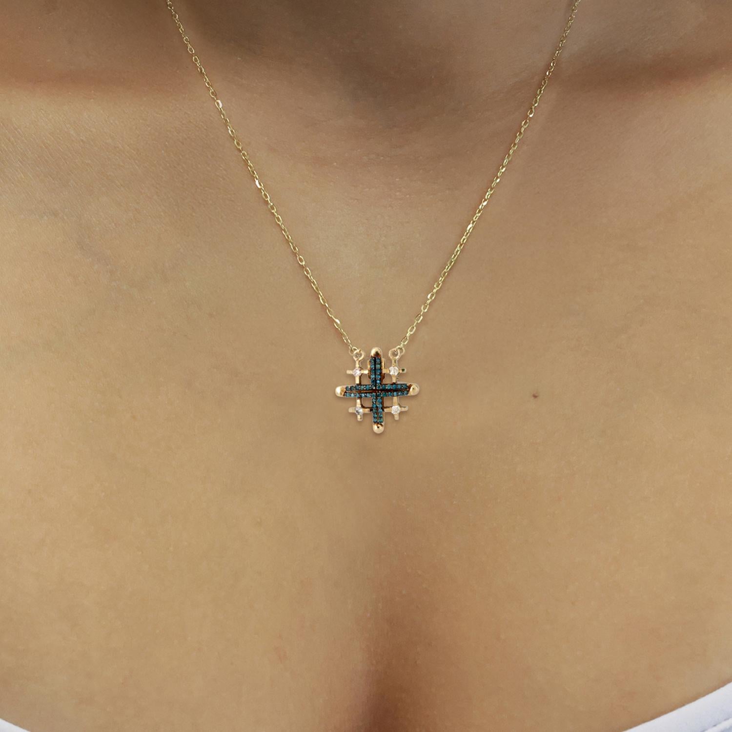 Reversible Blue Diamond Cross Pendant Chain Necklace 14K Gold 0.66 TW 18" Estate