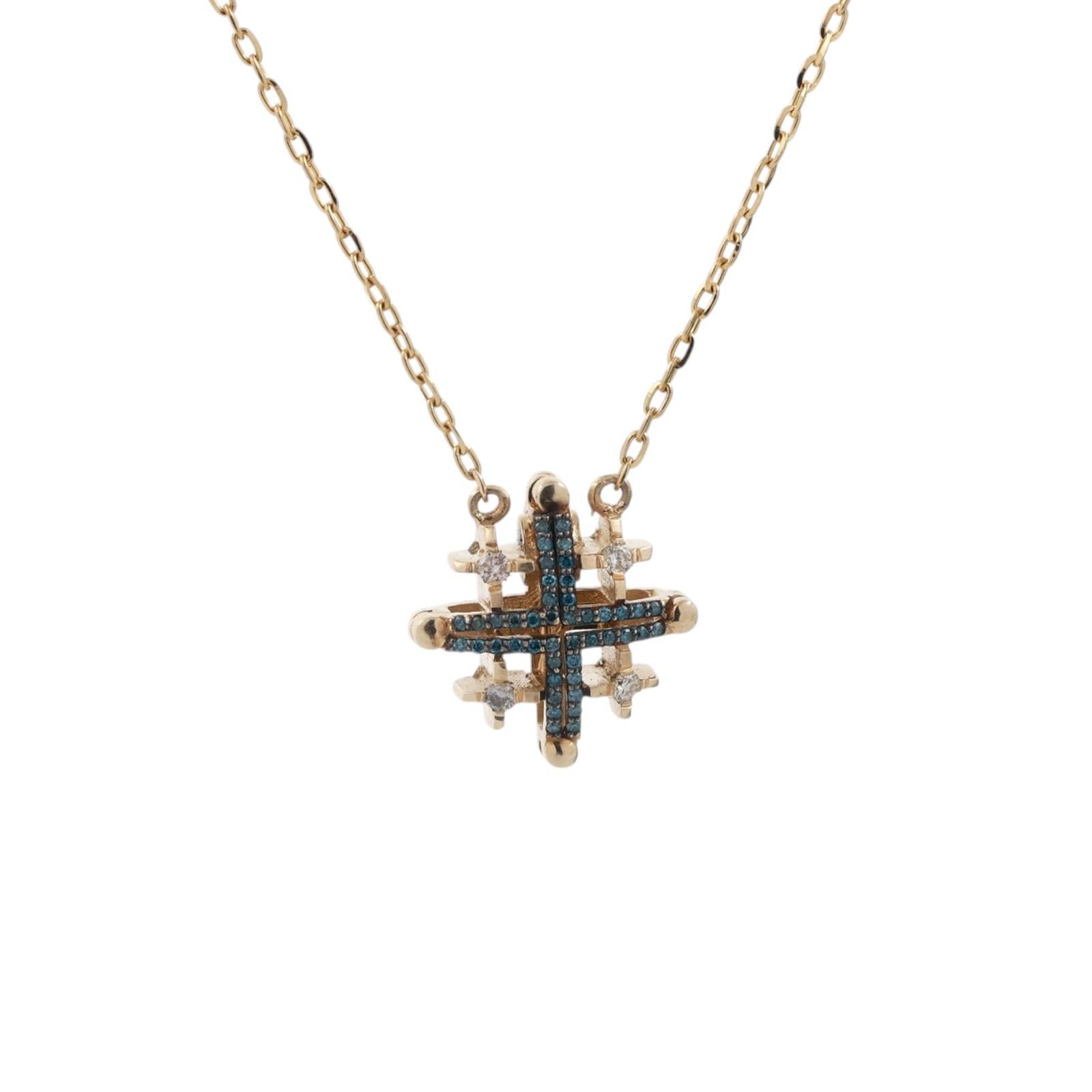 Reversible Blue Diamond Cross Pendant Chain Necklace 14K Gold 0.66 TW 18" Estate