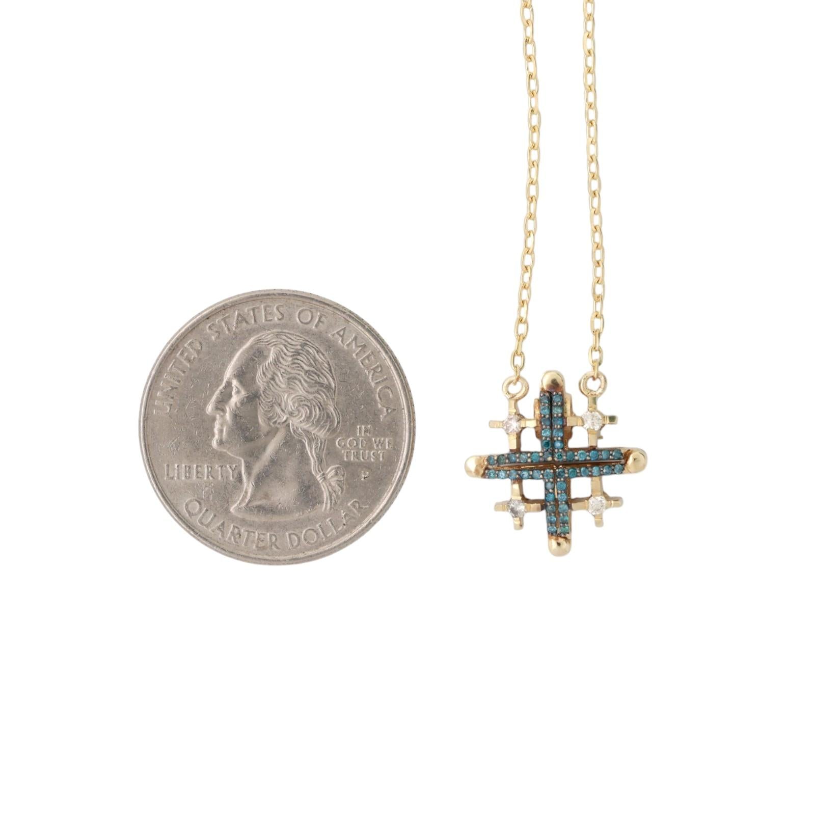 Reversible Blue Diamond Cross Pendant Chain Necklace 14K Gold 0.66 TW 18" Estate