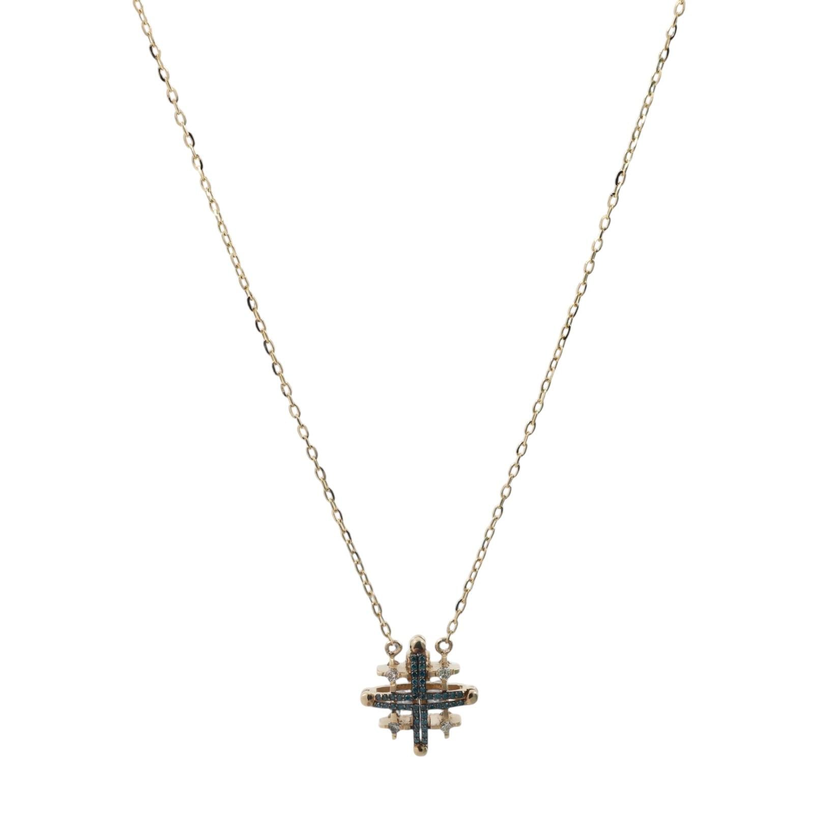Reversible Blue Diamond Cross Pendant Chain Necklace 14K Gold 0.66 TW 18" Estate