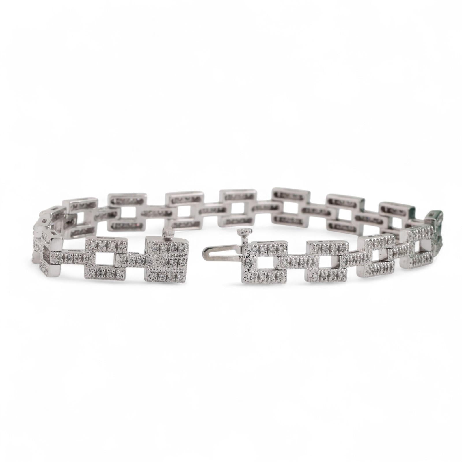 EFFY Diamond Square Link Bracelet 14K White Gold 2.00 TW 6.75" Ladies Estate