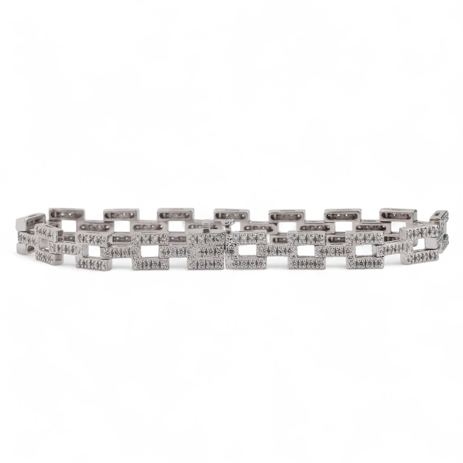 EFFY Diamond Square Link Bracelet 14K White Gold 2.00 TW 6.75" Ladies Estate