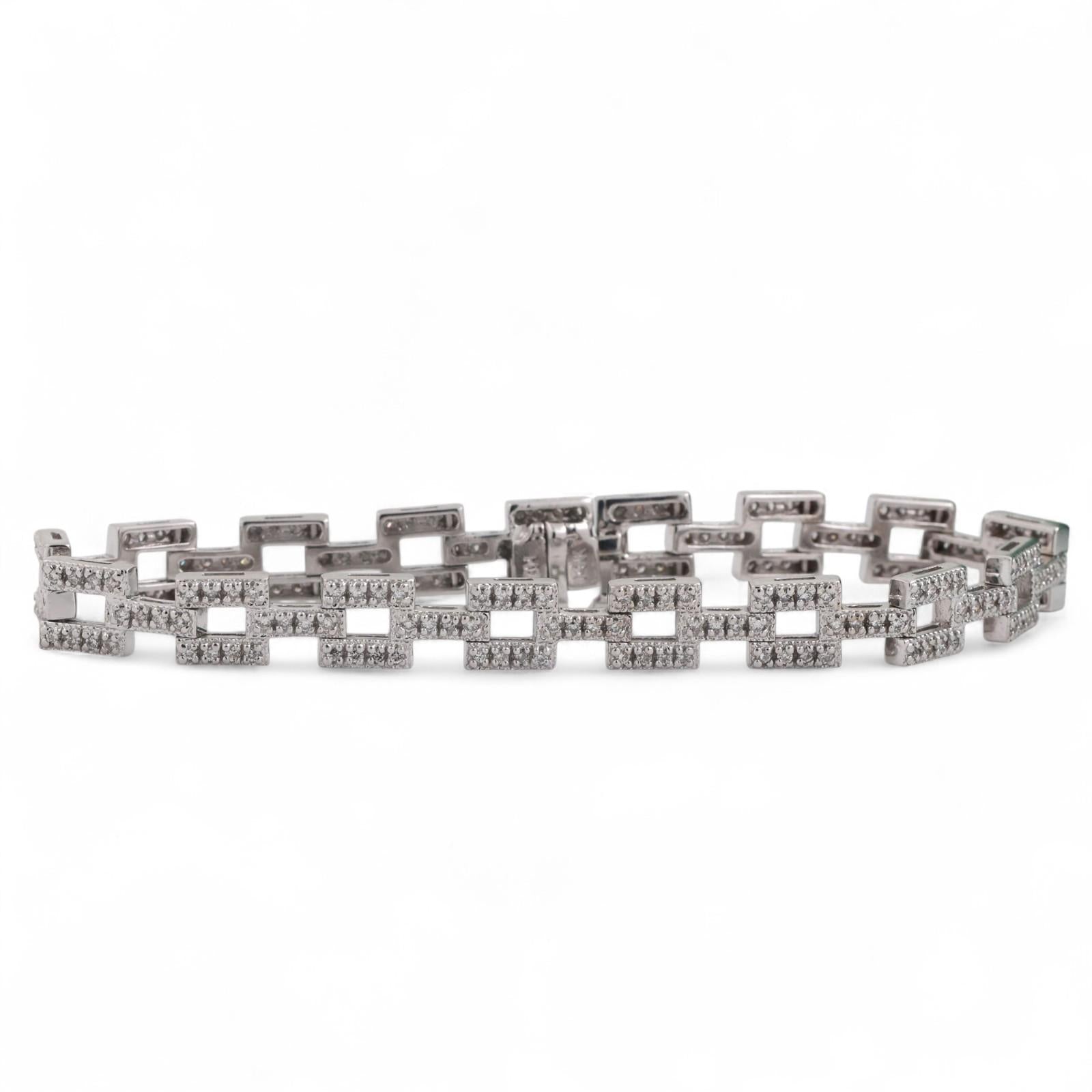 EFFY Diamond Square Link Bracelet 14K White Gold 2.00 TW 6.75" Ladies Estate