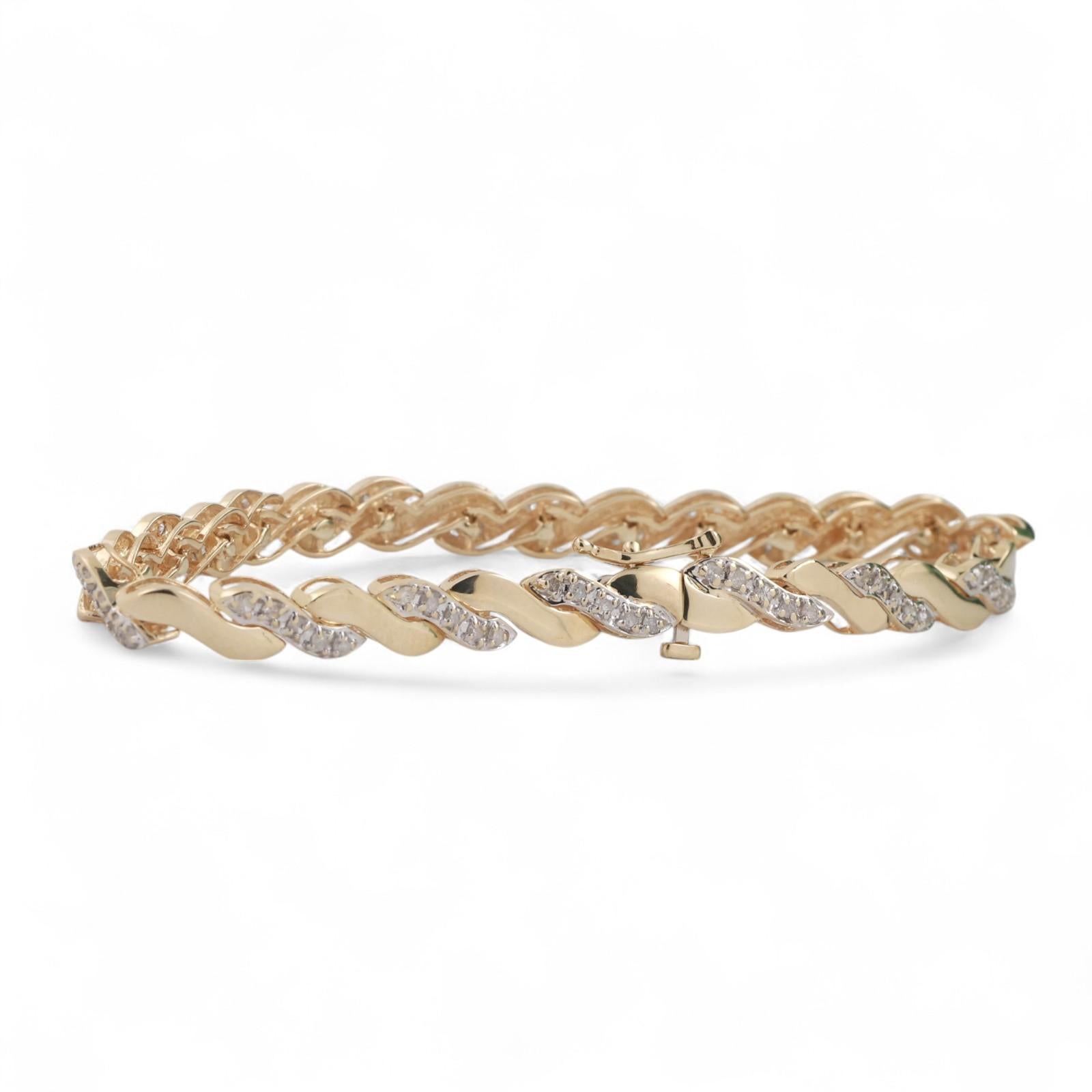 1.40 TW Diamond S Link Bracelet 14K Yellow Gold Ladies Estate 7"