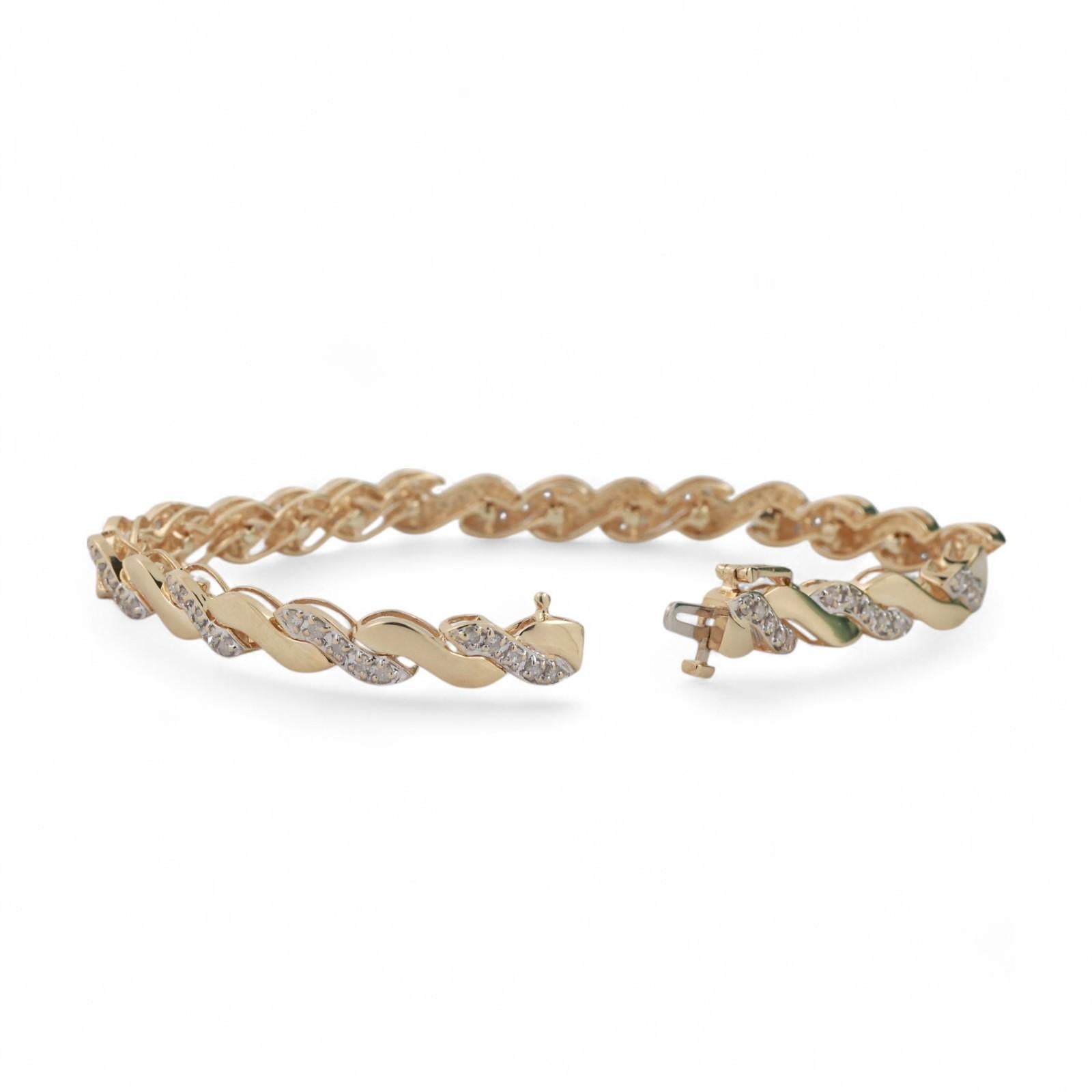 1.40 TW Diamond S Link Bracelet 14K Yellow Gold Ladies Estate 7"