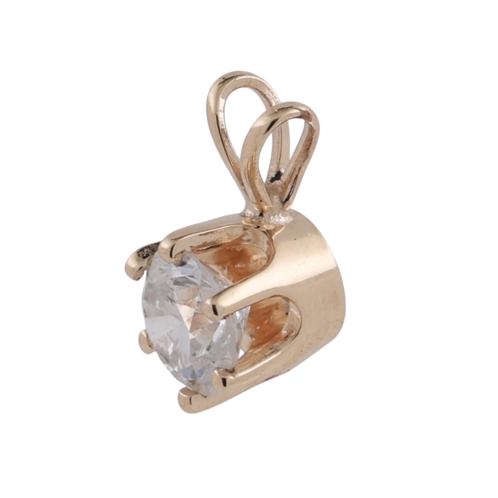 NEW 0.76 CT Round Diamond Solitaire Pendant 14K Yellow Gold 6-Prong Set 0.45"