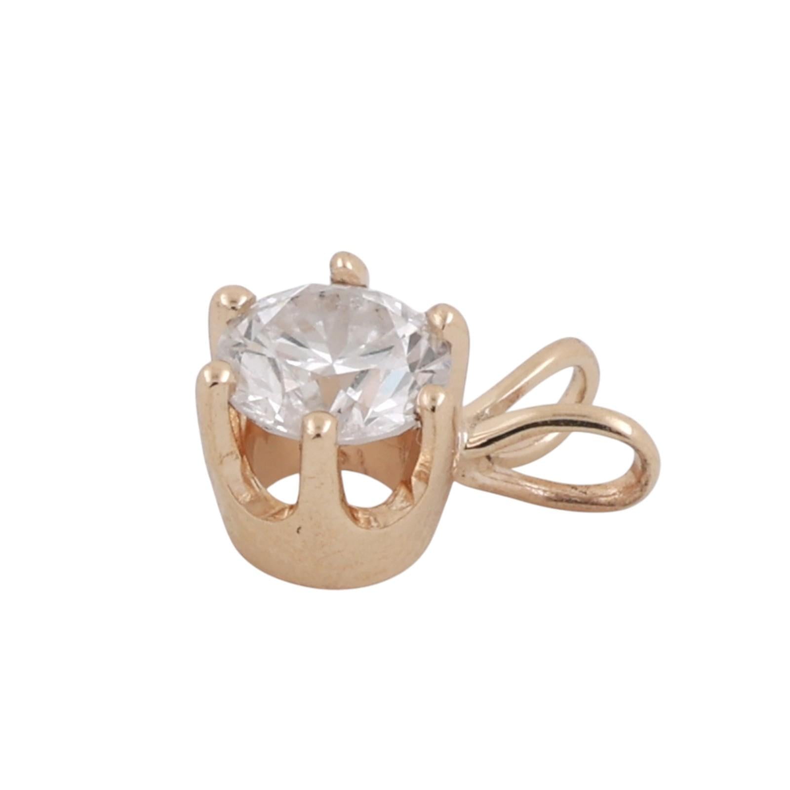 NEW 0.76 CT Round Diamond Solitaire Pendant 14K Yellow Gold 6-Prong Set 0.45"