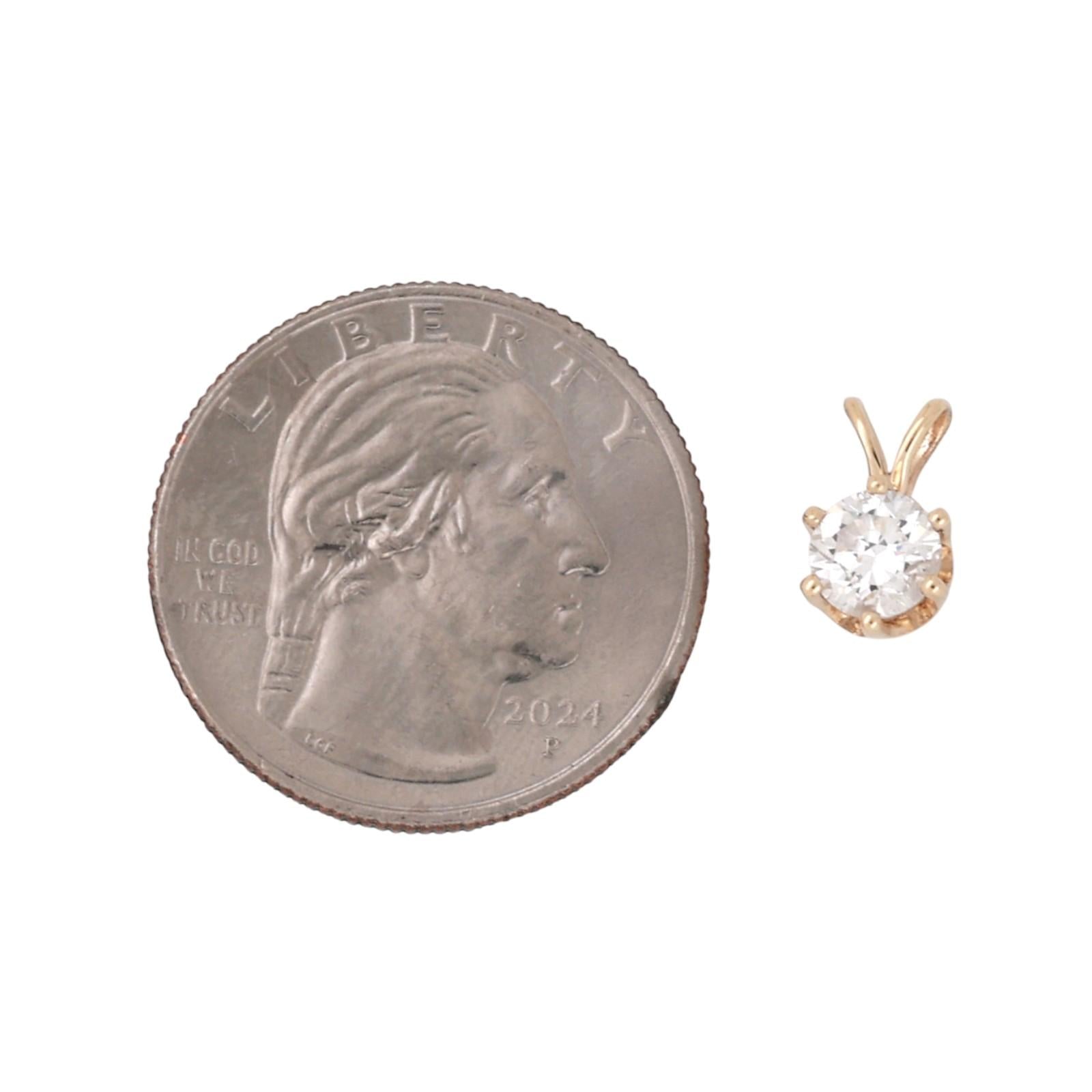 NEW 0.76 CT Round Diamond Solitaire Pendant 14K Yellow Gold 6-Prong Set 0.45"