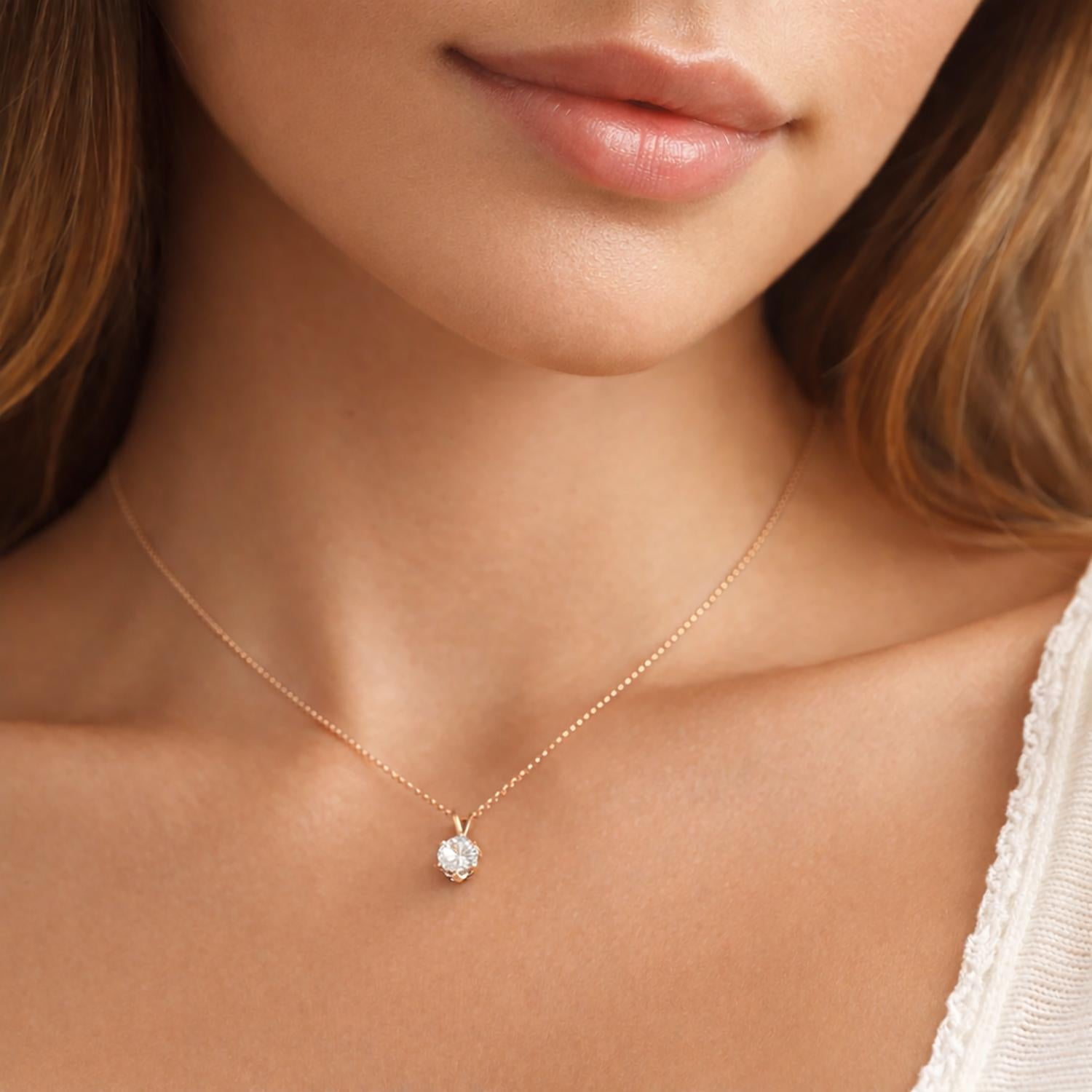 NEW 0.76 CT Round Diamond Solitaire Pendant 14K Yellow Gold 6-Prong Set 0.45"