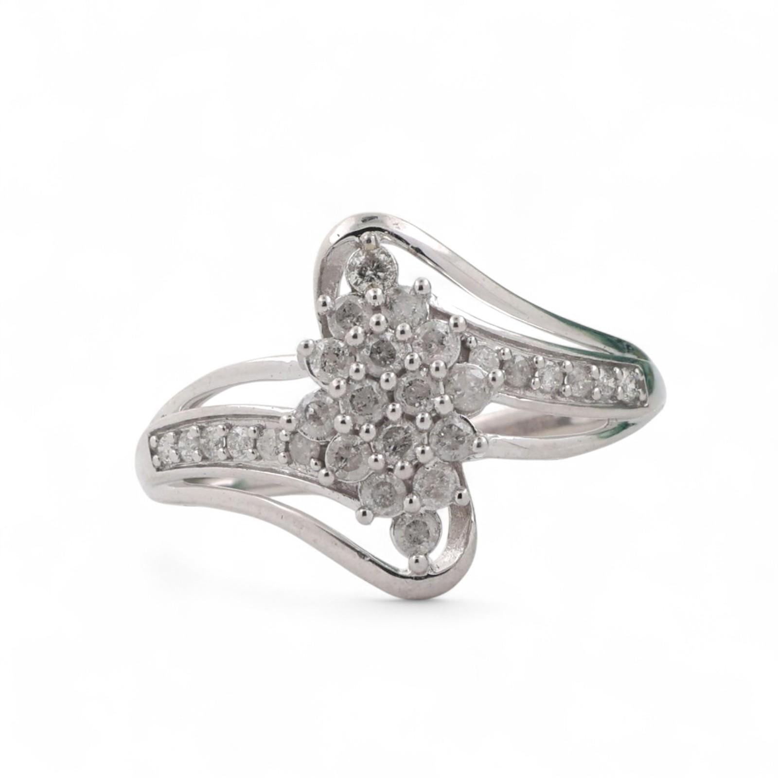 0.60 TW Diamond Floral Cocktail Ring 10K White Gold Swirl Size 8 Estate