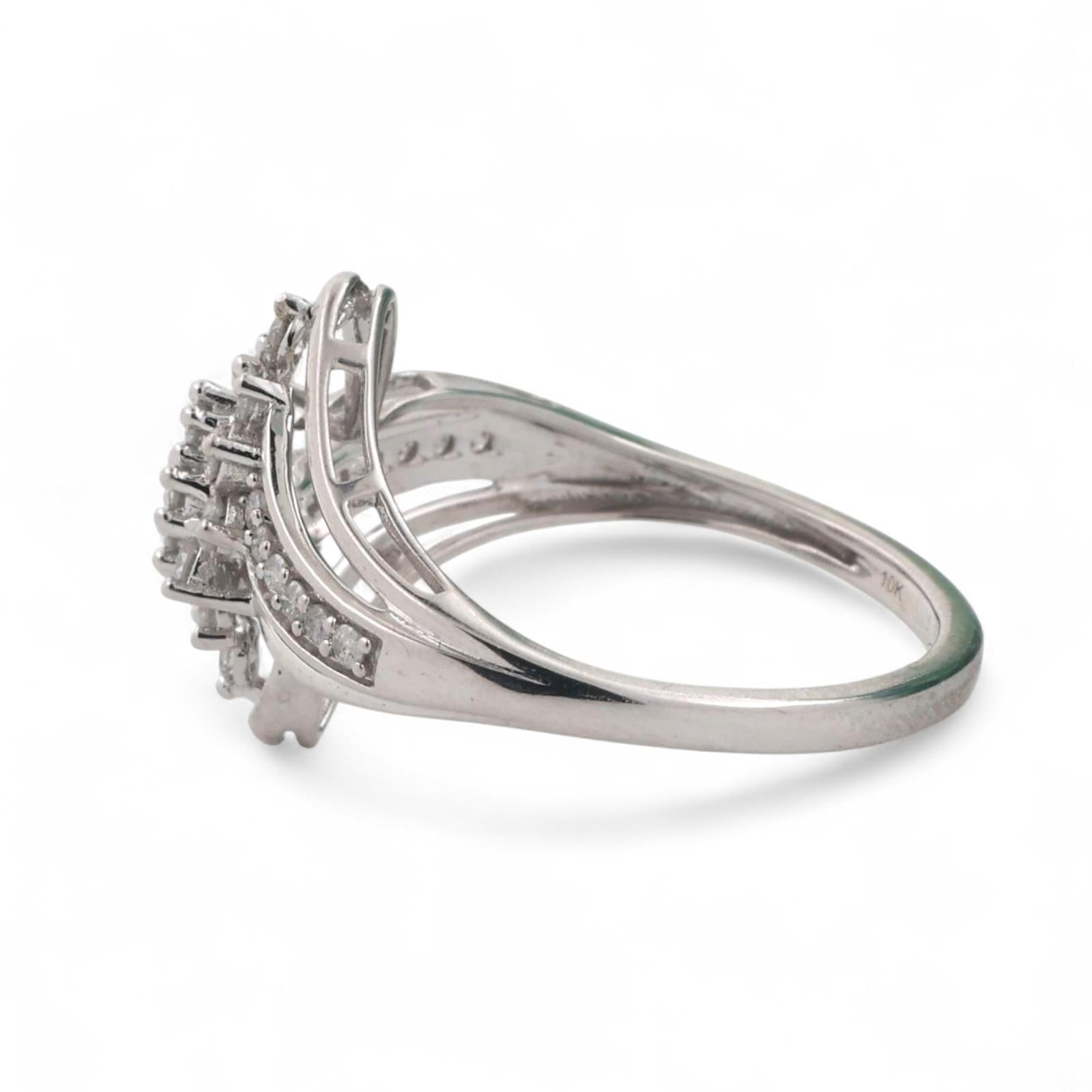 0.60 TW Diamond Floral Cocktail Ring 10K White Gold Swirl Size 8 Estate