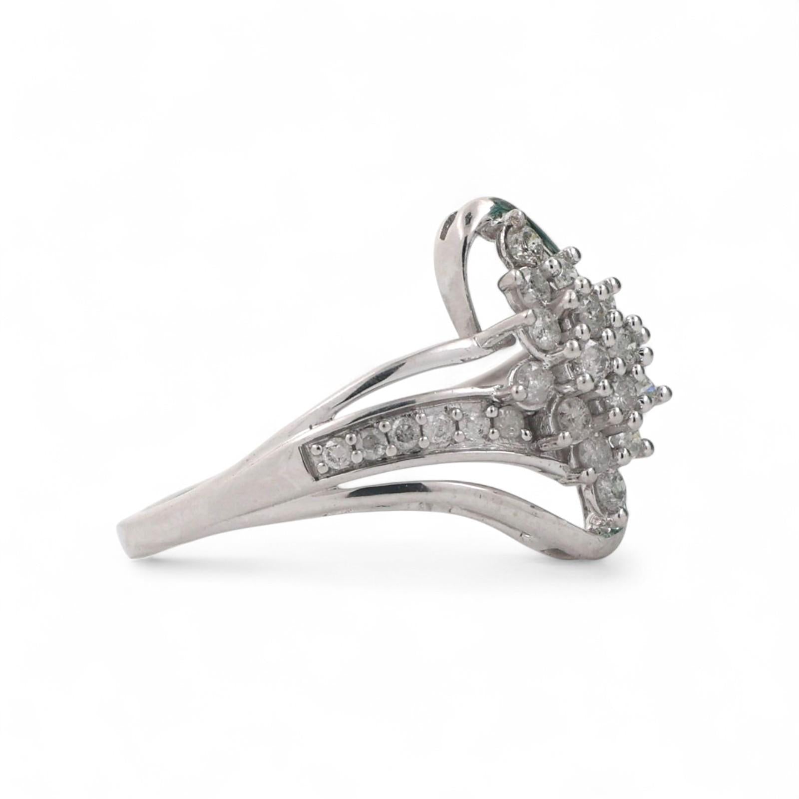 0.60 TW Diamond Floral Cocktail Ring 10K White Gold Swirl Size 8 Estate