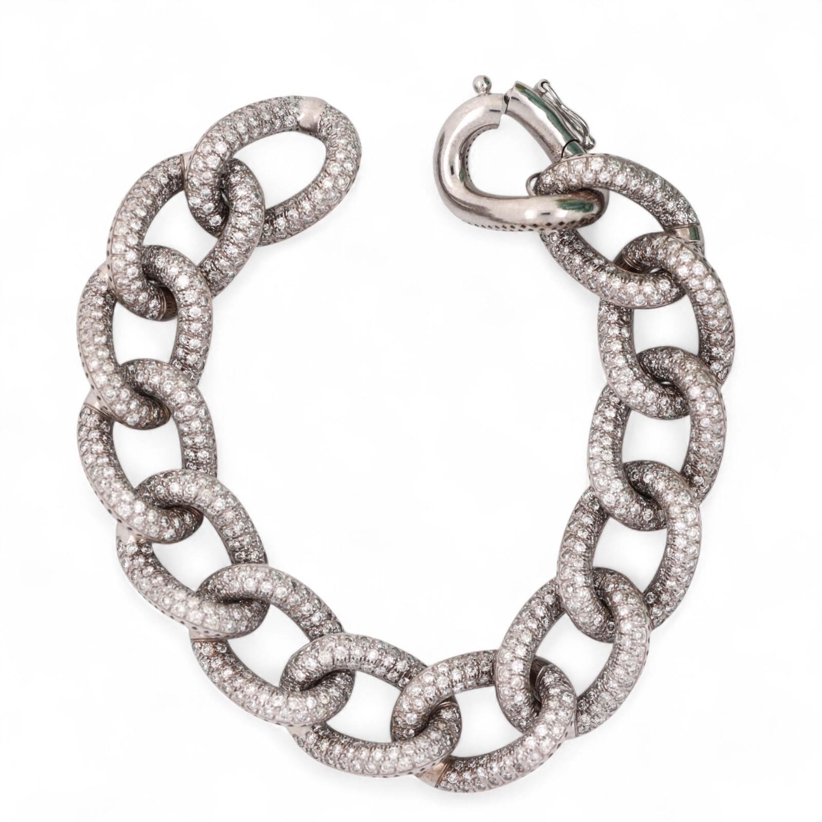 12.00 TW Diamond Circle Link Chain Bracelet 14K White Gold 7.25" Ladies Estate