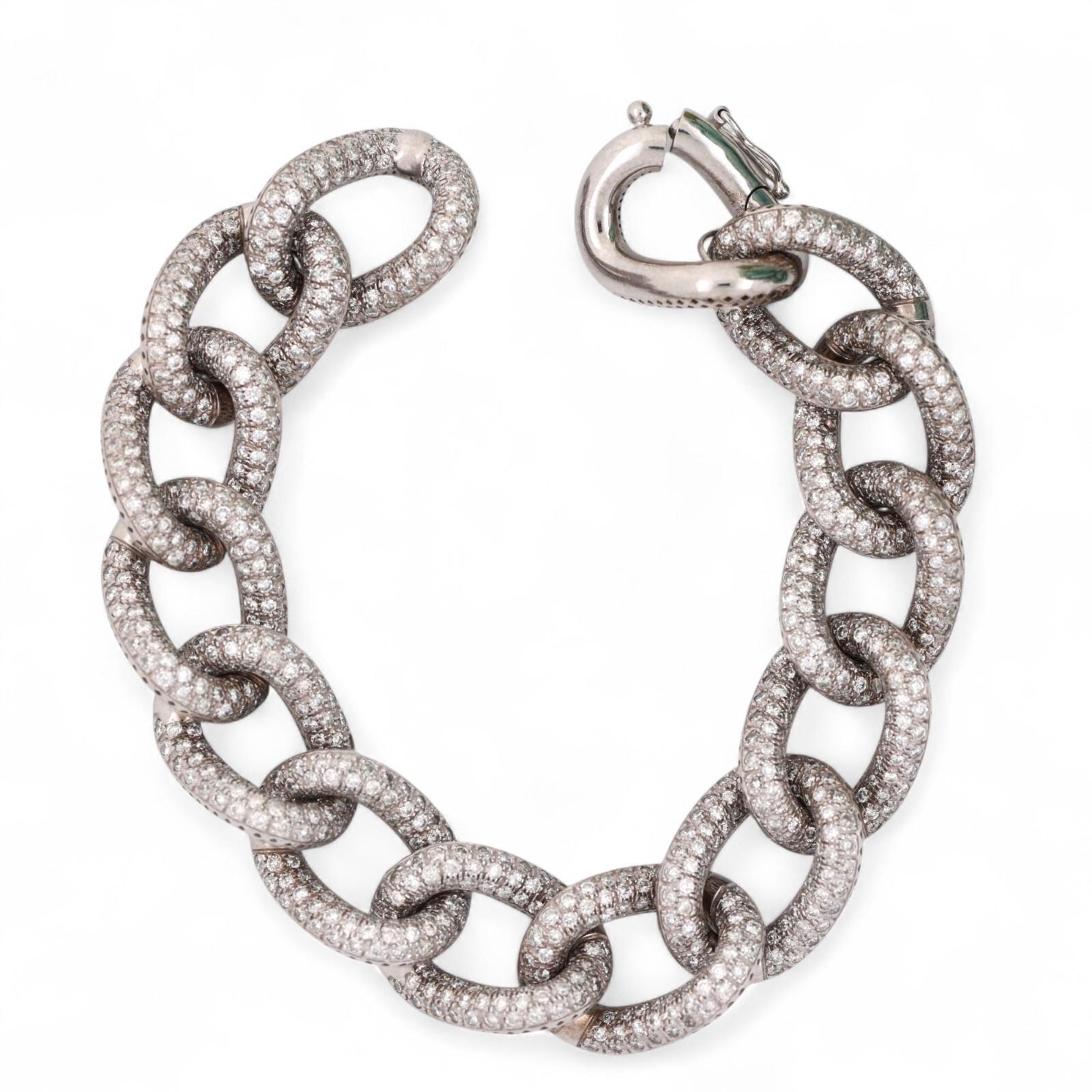 12.00 TW Diamond Circle Link Chain Bracelet 14K White Gold 7.25" Ladies Estate