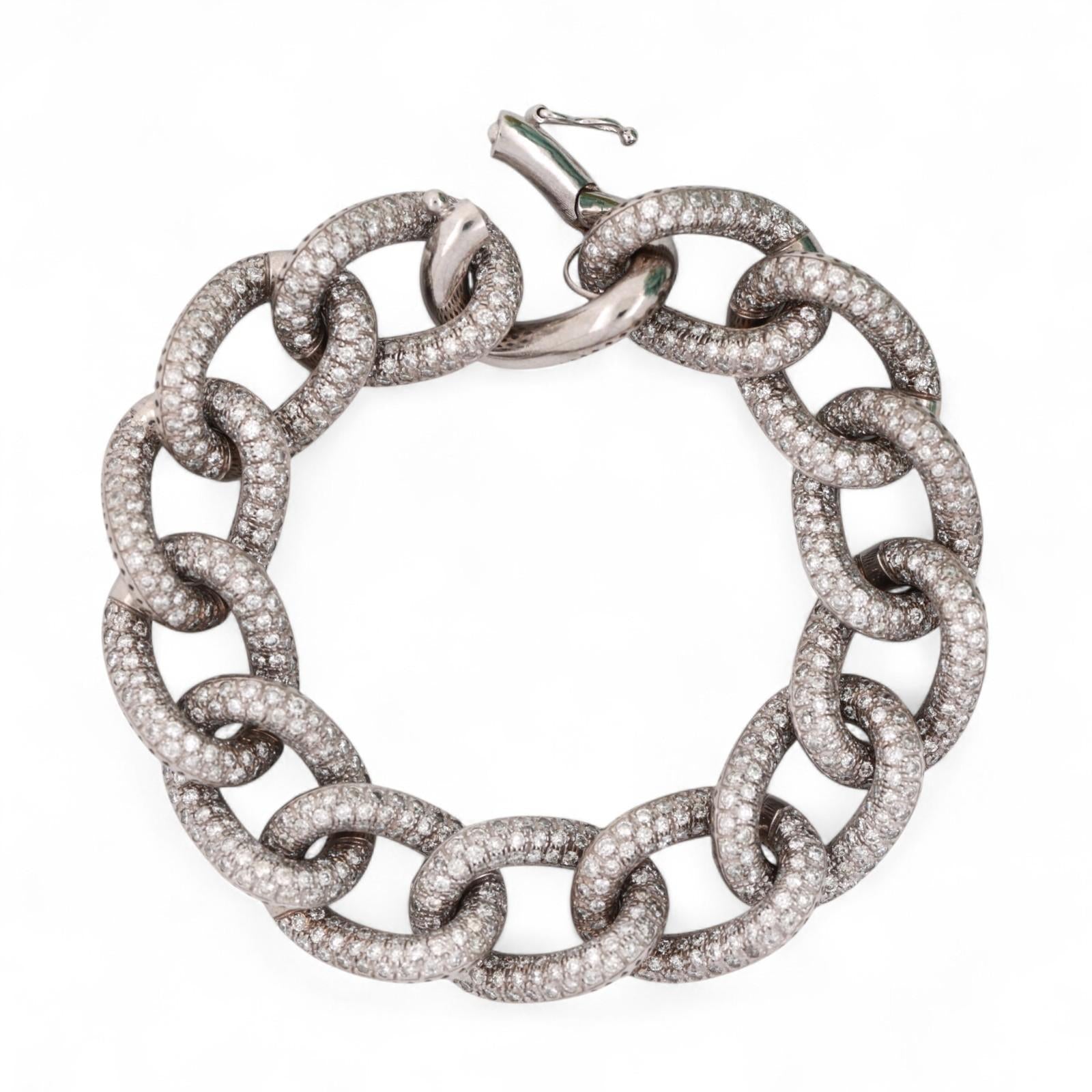 12.00 TW Diamond Circle Link Chain Bracelet 14K White Gold 7.25" Ladies Estate