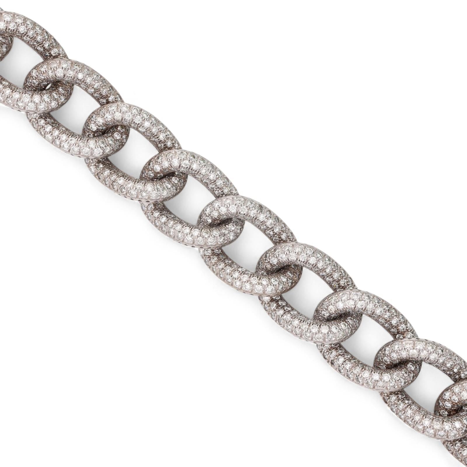 12.00 TW Diamond Circle Link Chain Bracelet 14K White Gold 7.25" Ladies Estate