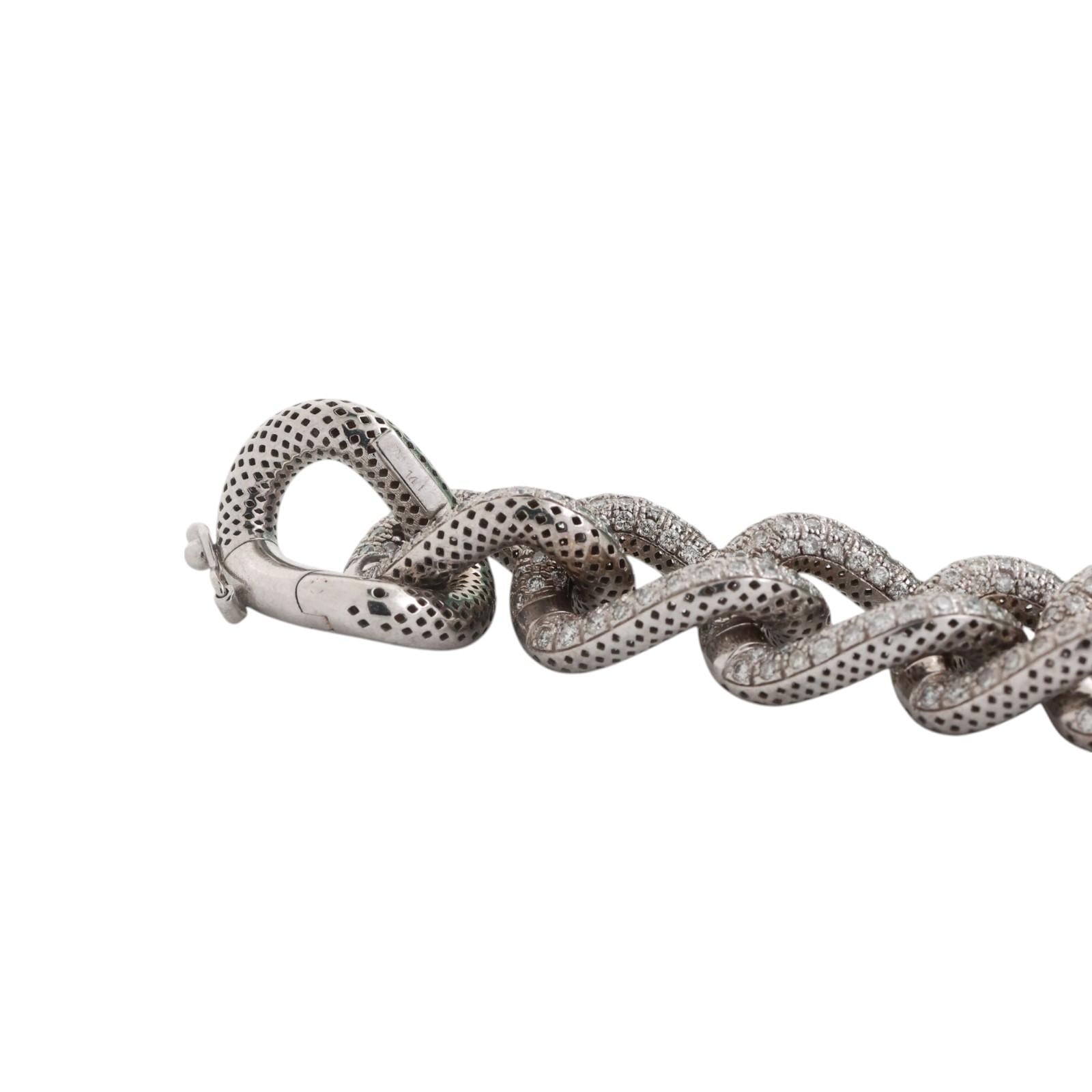 12.00 TW Diamond Circle Link Chain Bracelet 14K White Gold 7.25" Ladies Estate