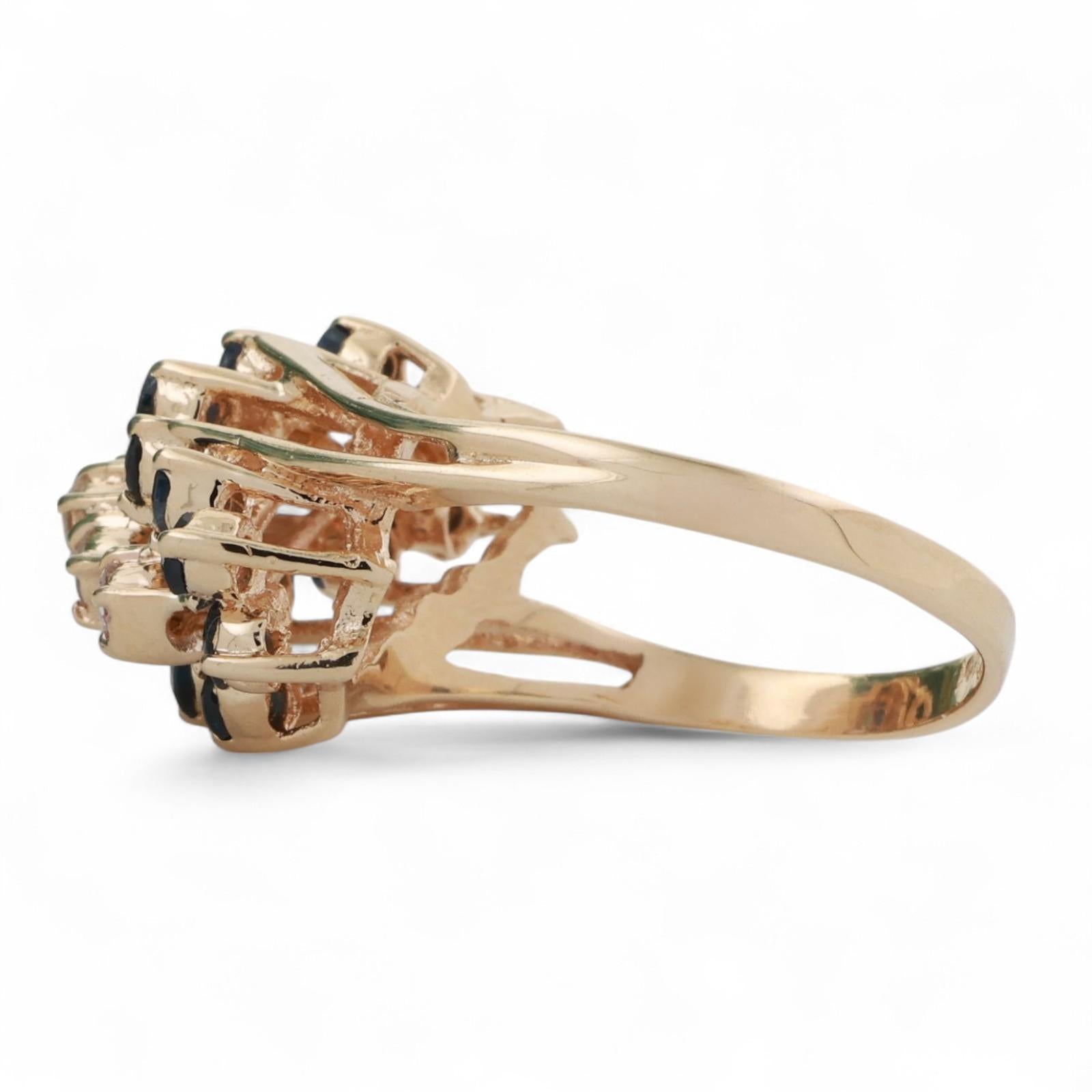 Sapphire Diamond Cocktail Ring 14K Yellow Gold 2.03 CTW Size 8.5 Ladies Estate