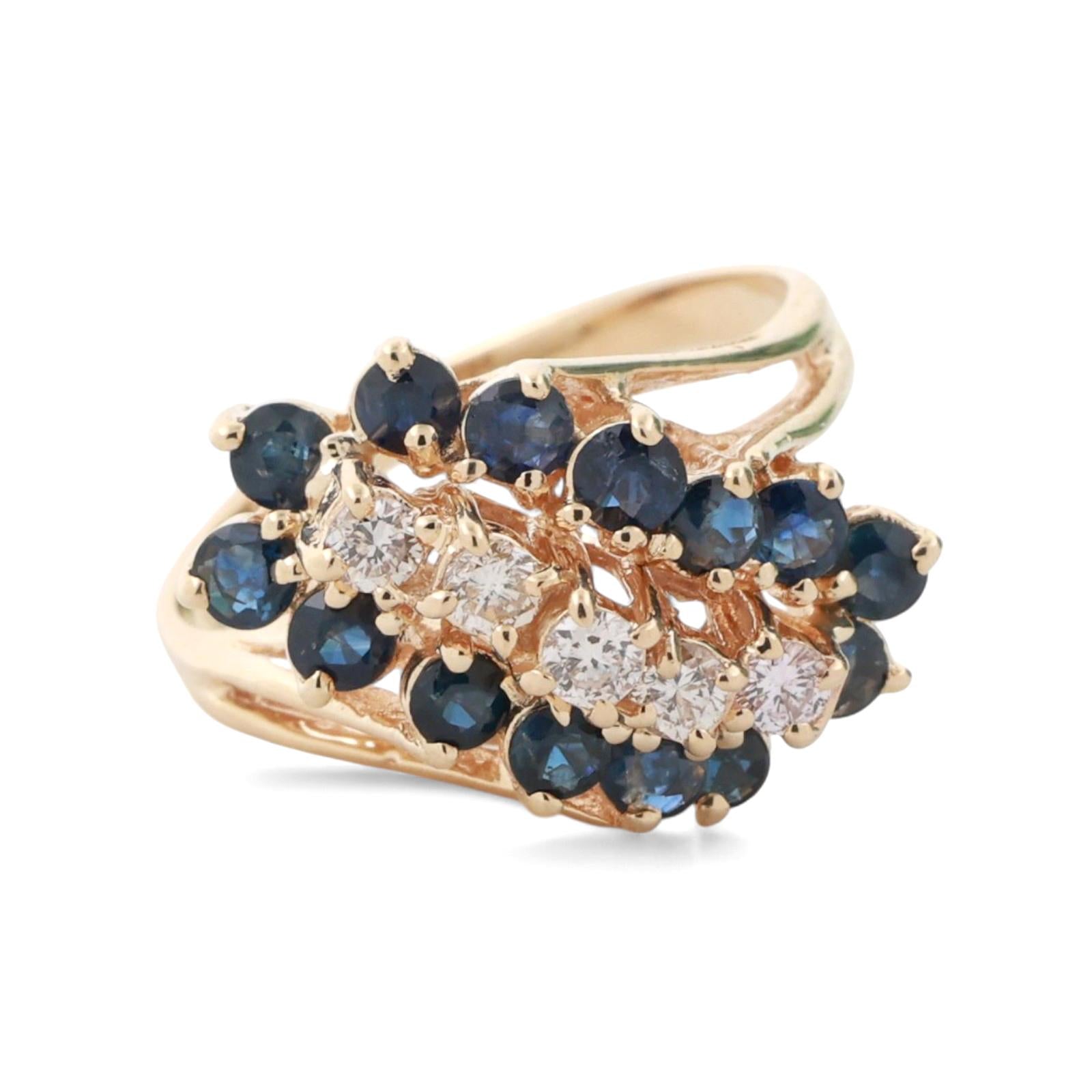 Sapphire Diamond Cocktail Ring 14K Yellow Gold 2.03 CTW Size 8.5 Ladies Estate