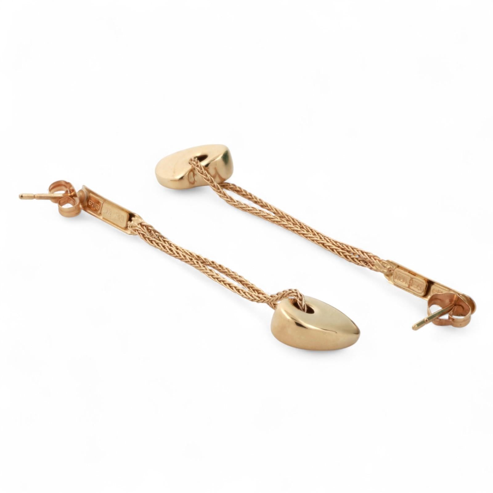 Drop Dangle Heart Earrings 14K Yellow Gold Chain Link 2.20" Ladies Estate