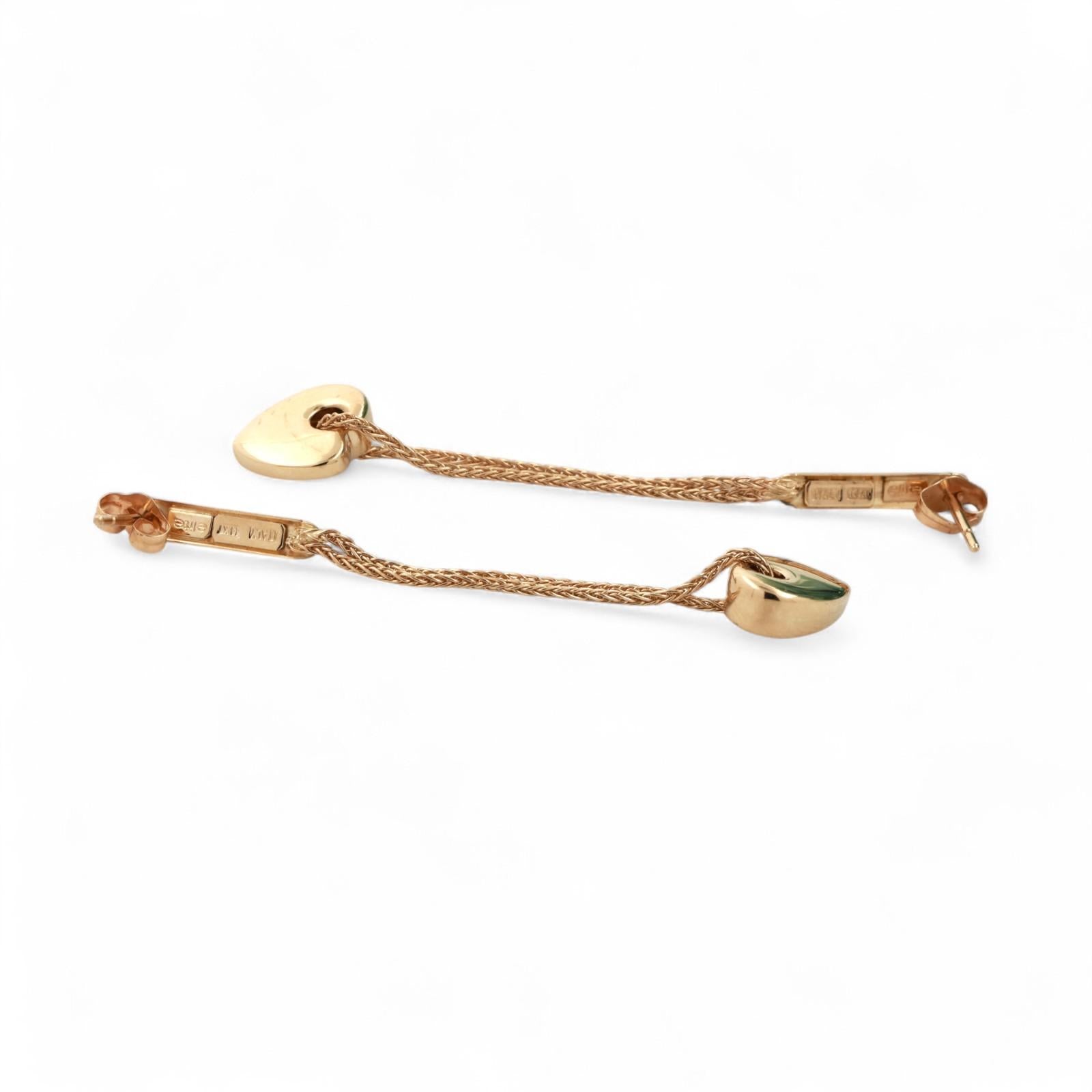 Drop Dangle Heart Earrings 14K Yellow Gold Chain Link 2.20" Ladies Estate