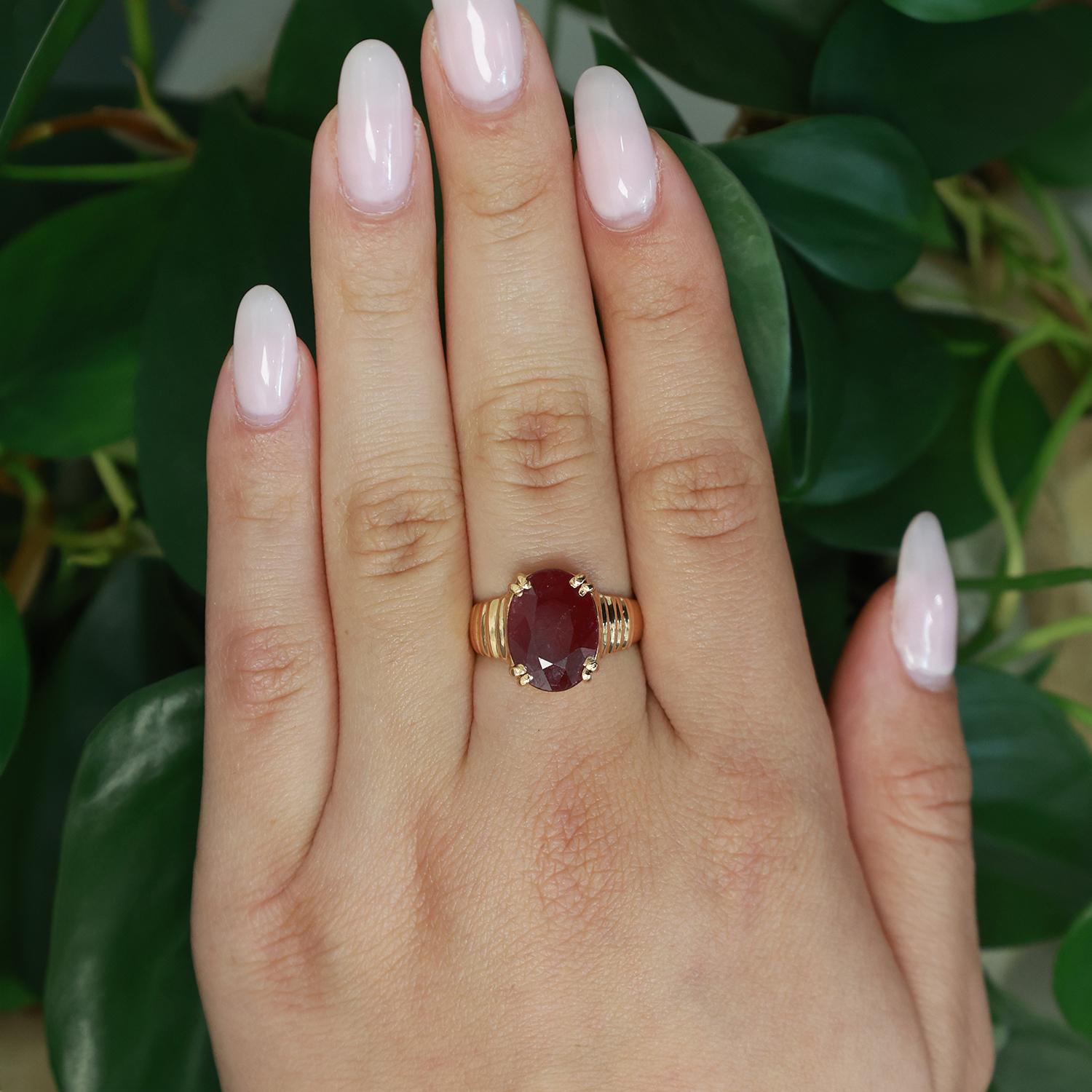 7.10 CT Solitaire Oval Cut Ruby Cocktail Ring 21K Yellow Gold Size 8.75 Estate