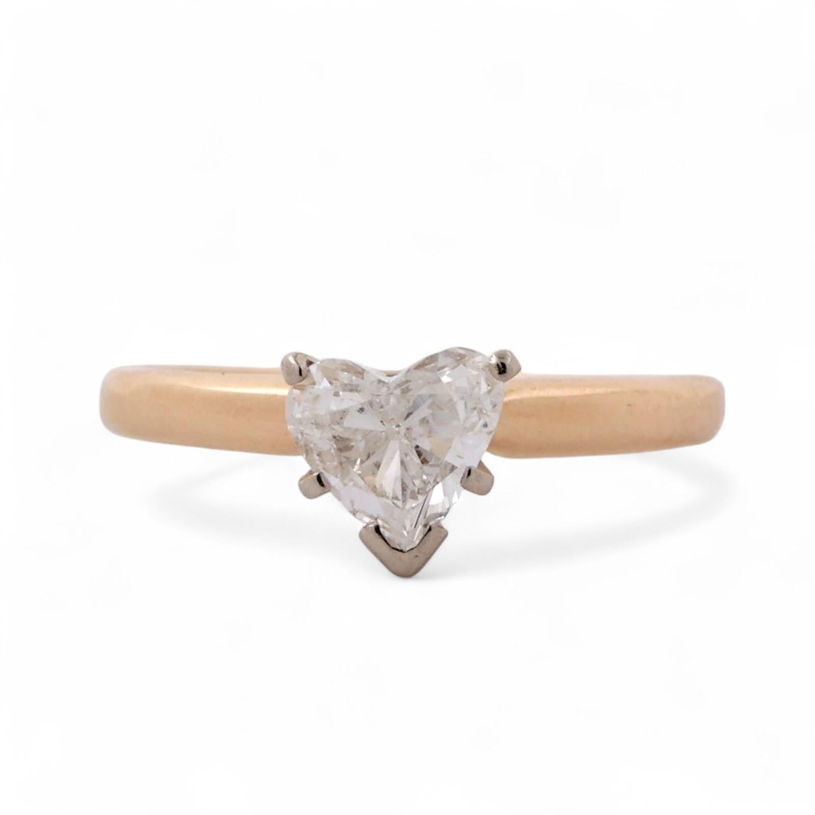 Heart Shape Diamond Solitaire Engagement Ring 14K Gold 0.64 CT Size 5.5 Estate
