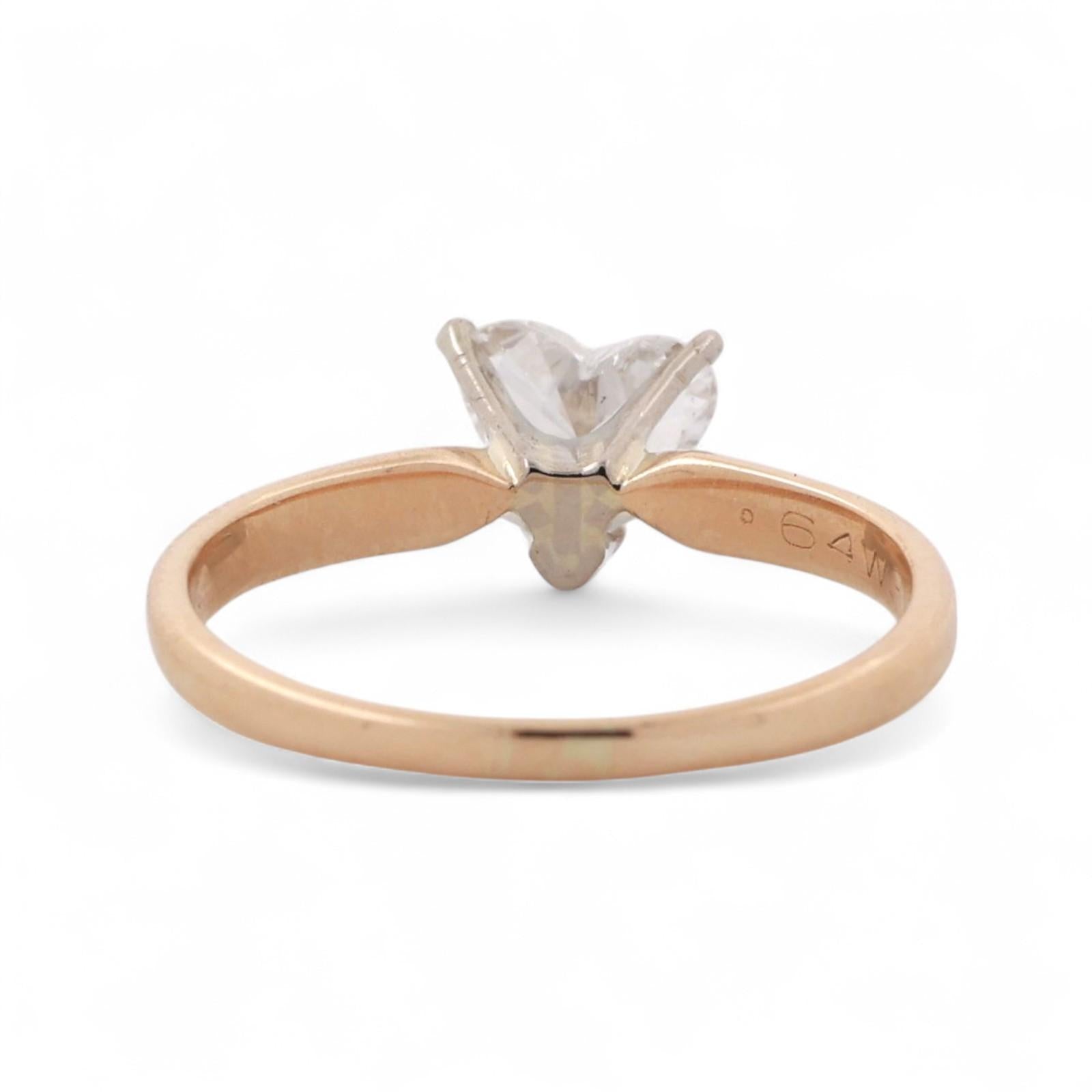 Heart Shape Diamond Solitaire Engagement Ring 14K Gold 0.64 CT Size 5.5 Estate