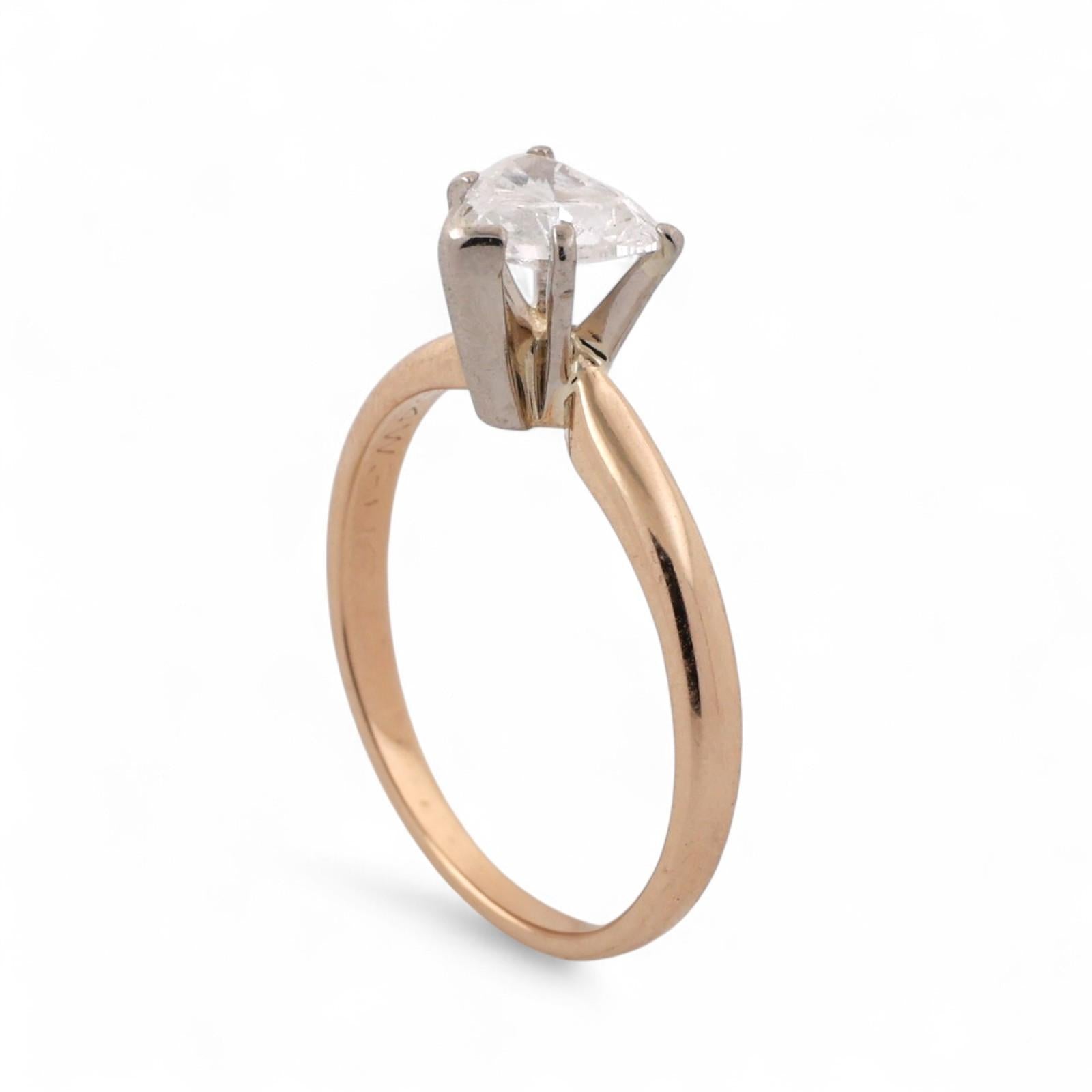 Heart Shape Diamond Solitaire Engagement Ring 14K Gold 0.64 CT Size 5.5 Estate