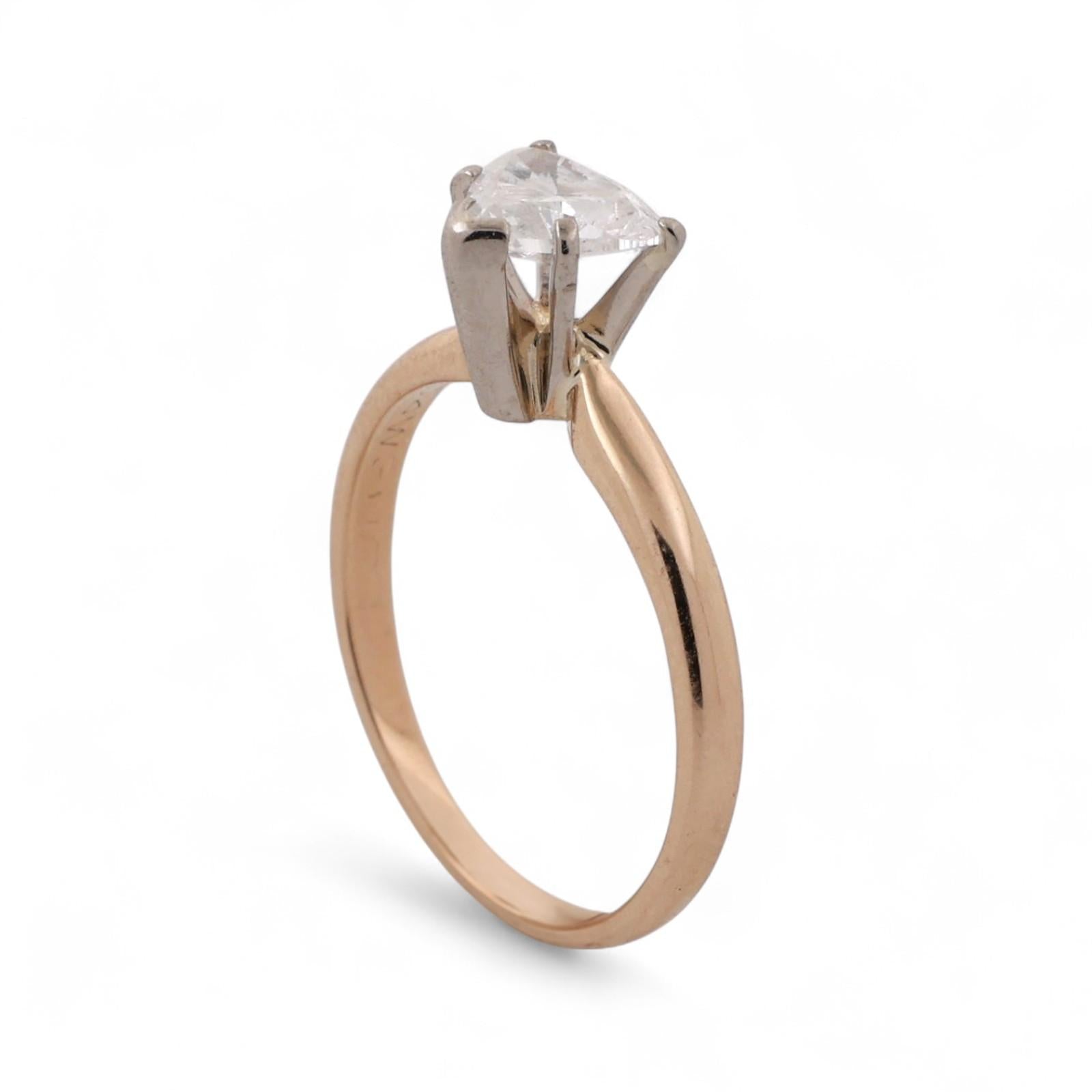 Heart Shape Diamond Solitaire Engagement Ring 14K Gold 0.64 CT Size 5.5 Estate