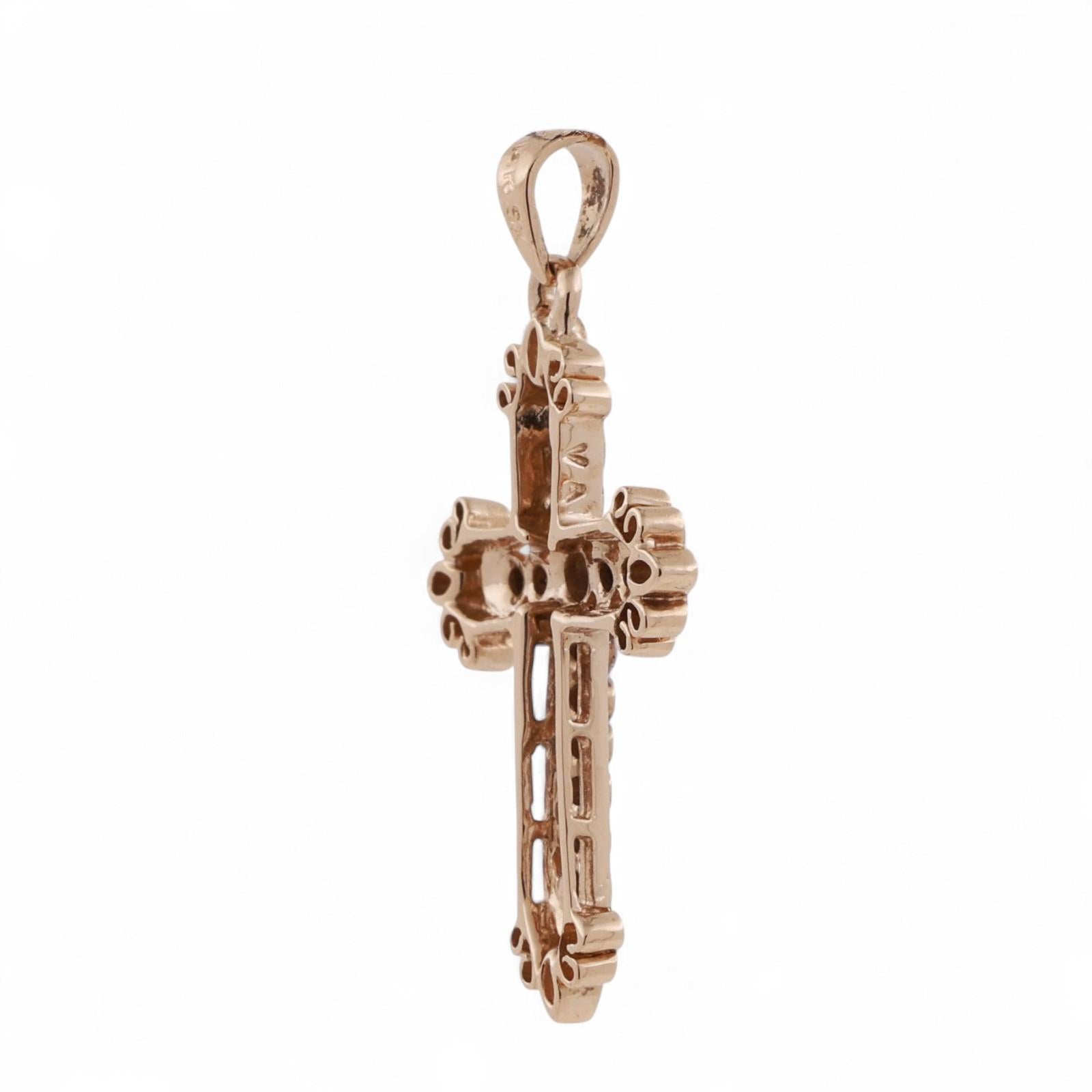 Religious Filigree Cross Pendant 0.25 TW Diamond Accents 14K Yellow Gold 1.25"