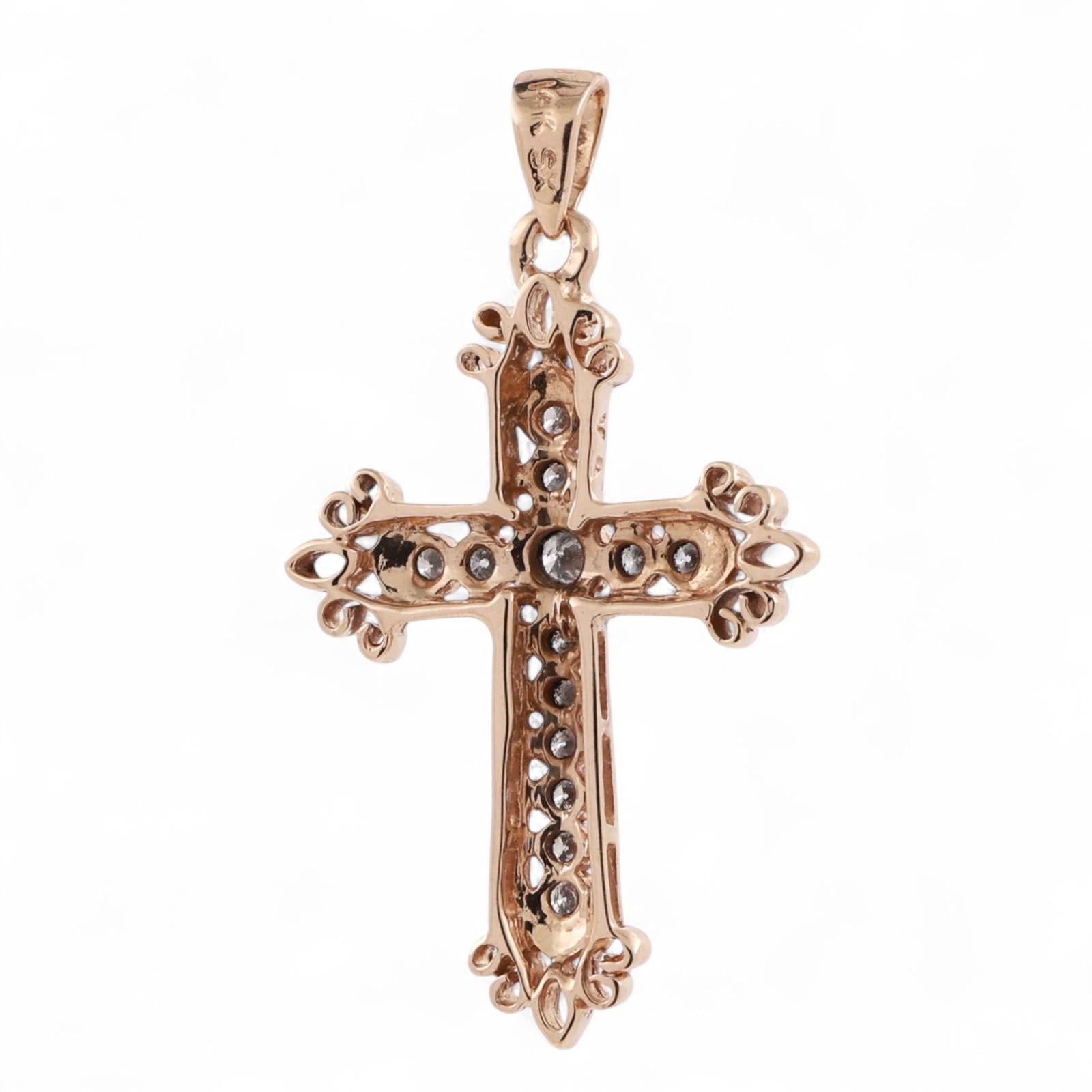 Religious Filigree Cross Pendant 0.25 TW Diamond Accents 14K Yellow Gold 1.25"