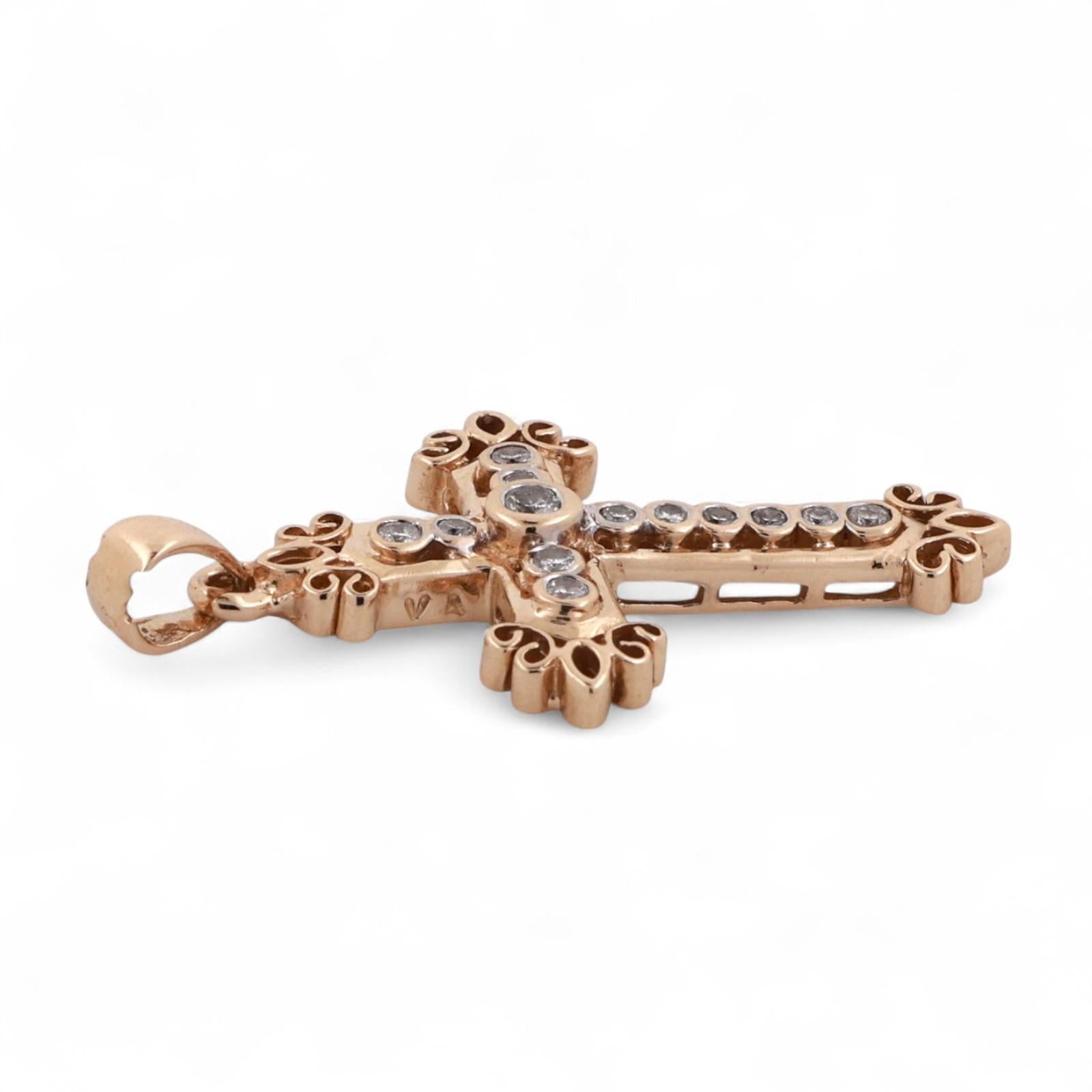 Religious Filigree Cross Pendant 0.25 TW Diamond Accents 14K Yellow Gold 1.25"