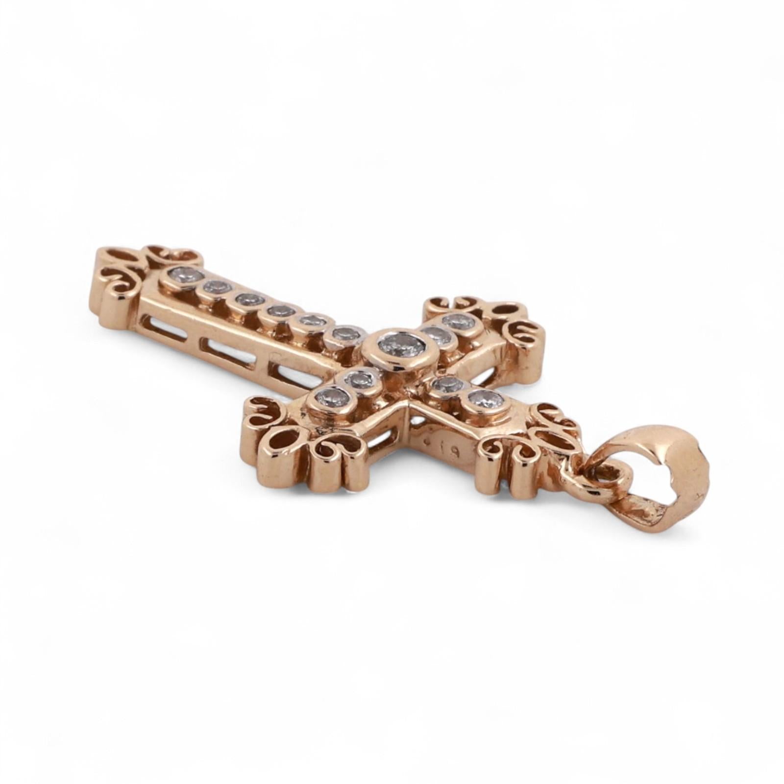 Religious Filigree Cross Pendant 0.25 TW Diamond Accents 14K Yellow Gold 1.25"