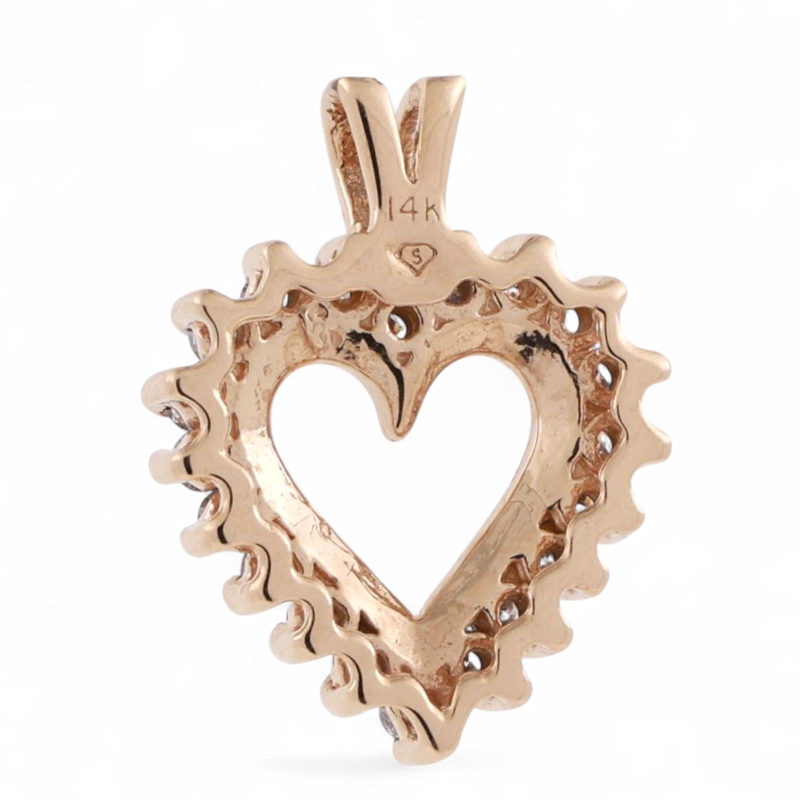 0.50 TW Diamond Open Heart Pendant Charm 14K Yellow Gold 0.75" Ladies Girls