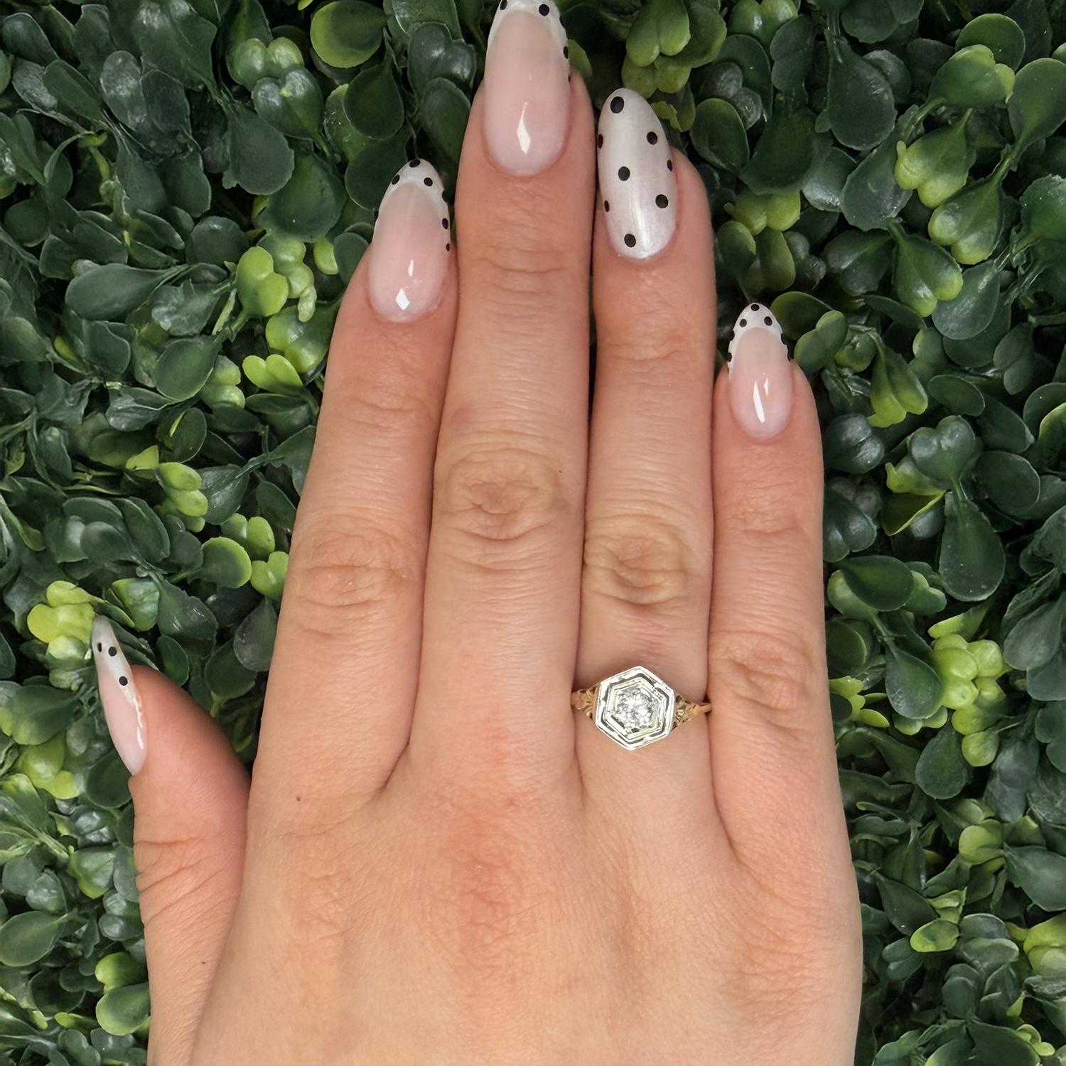 Vintage Solitaire 0.26 CT Diamond Engagement Filigree Ring 2-Tone Gold Size 6.5