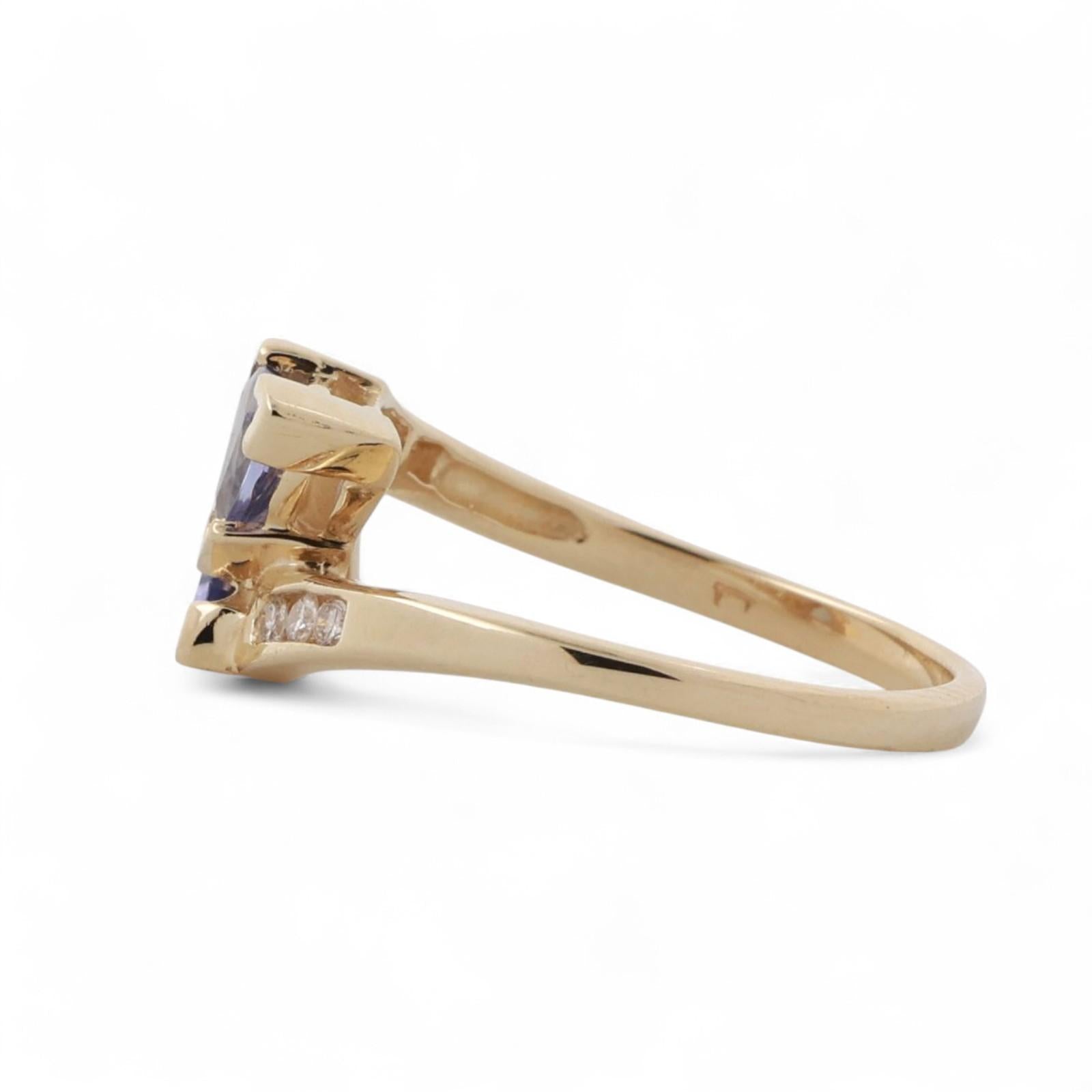 Tanzanite Diamond Bypass Ring 14K Yellow Gold 1.05 CTW Trillion Cut Size 7.25