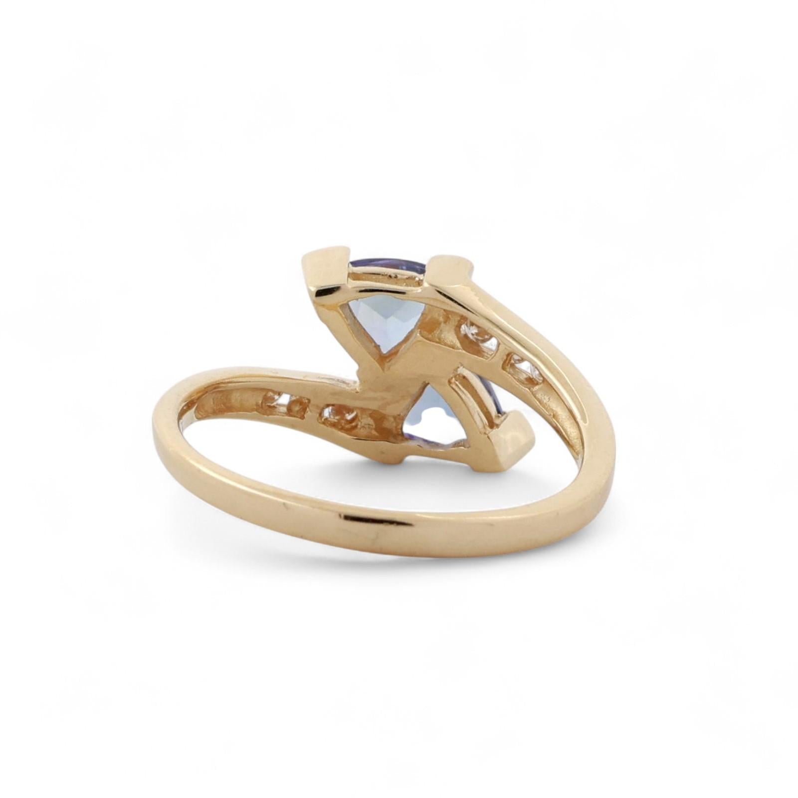 Tanzanite Diamond Bypass Ring 14K Yellow Gold 1.05 CTW Trillion Cut Size 7.25