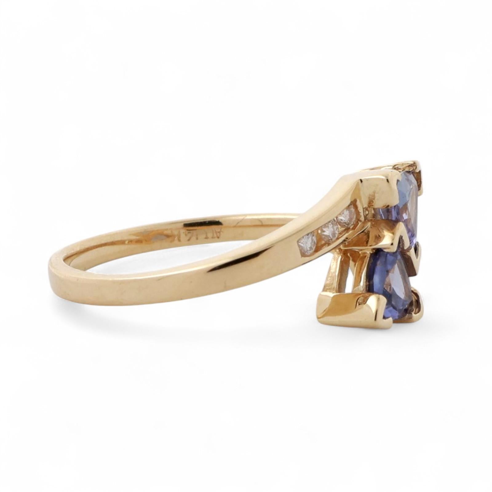 Tanzanite Diamond Bypass Ring 14K Yellow Gold 1.05 CTW Trillion Cut Size 7.25