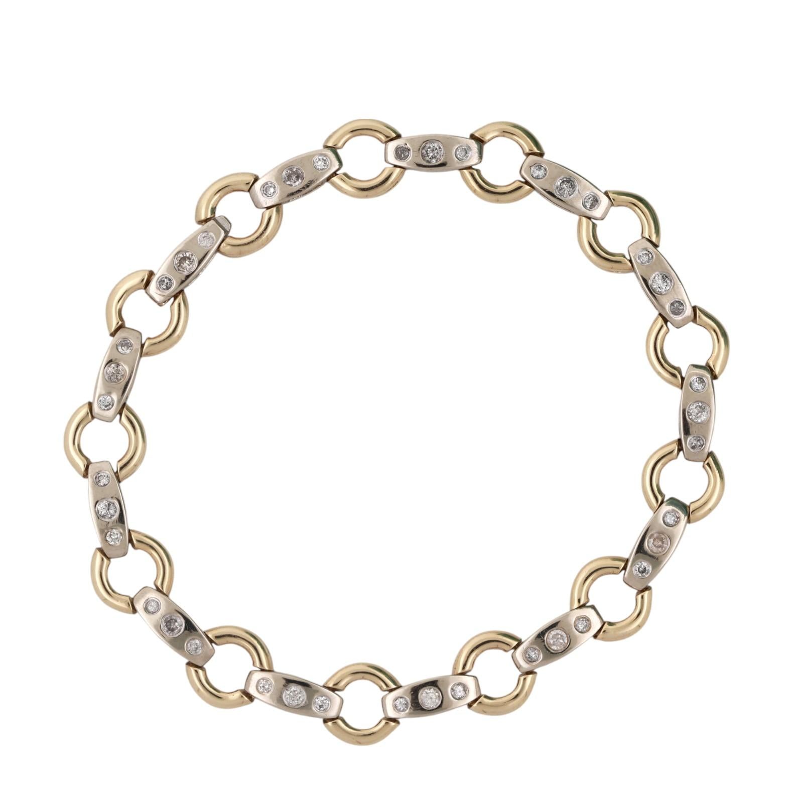 Diamond Circle Bar Station Bracelet 14K Two-Tone Gold 1.00 CTW 7.5" Estate