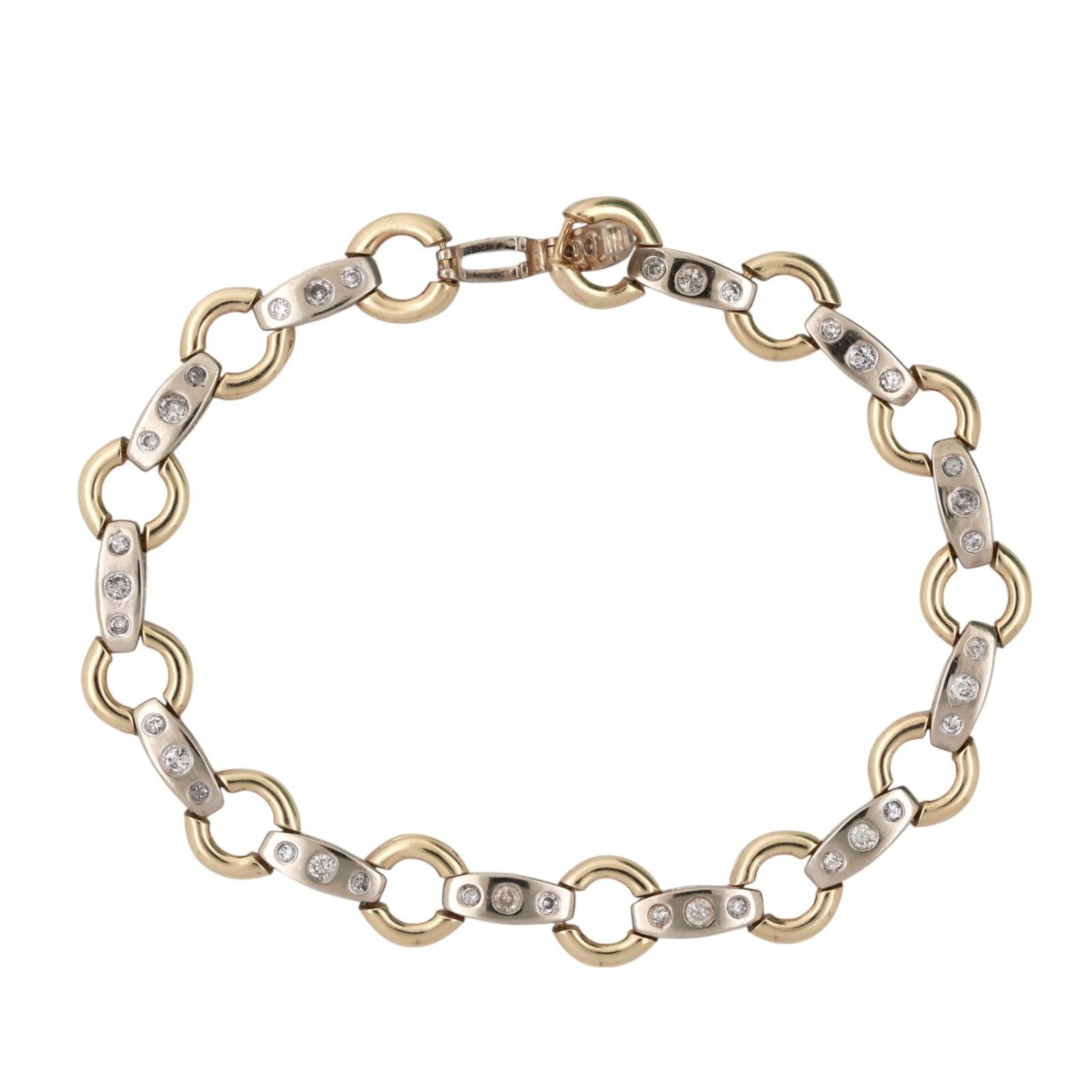 Diamond Circle Bar Station Bracelet 14K Two-Tone Gold 1.00 CTW 7.5" Estate