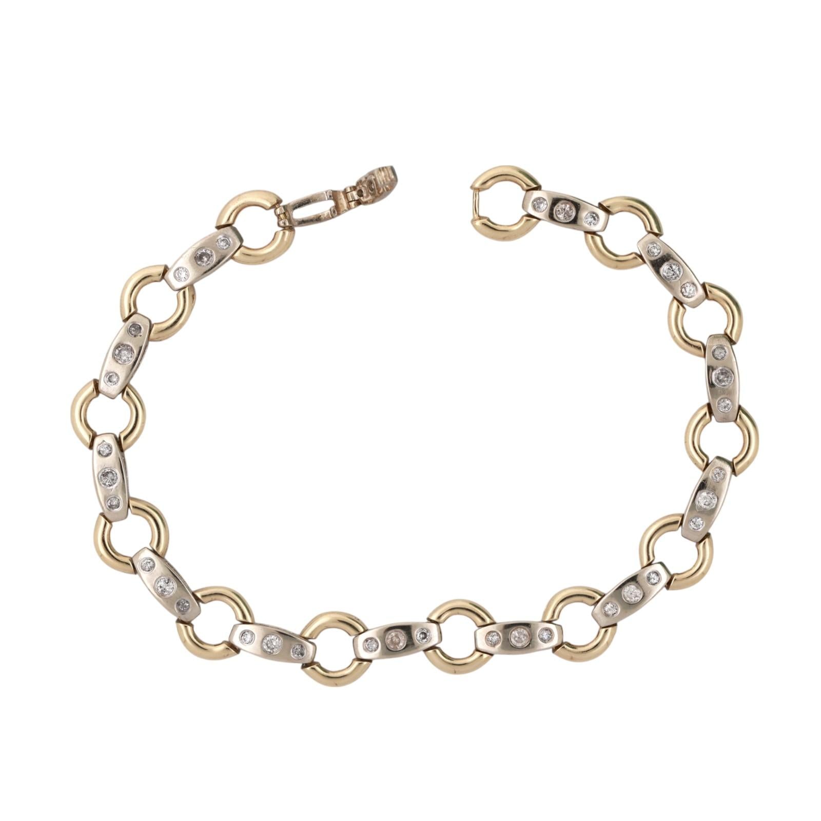 Diamond Circle Bar Station Bracelet 14K Two-Tone Gold 1.00 CTW 7.5" Estate