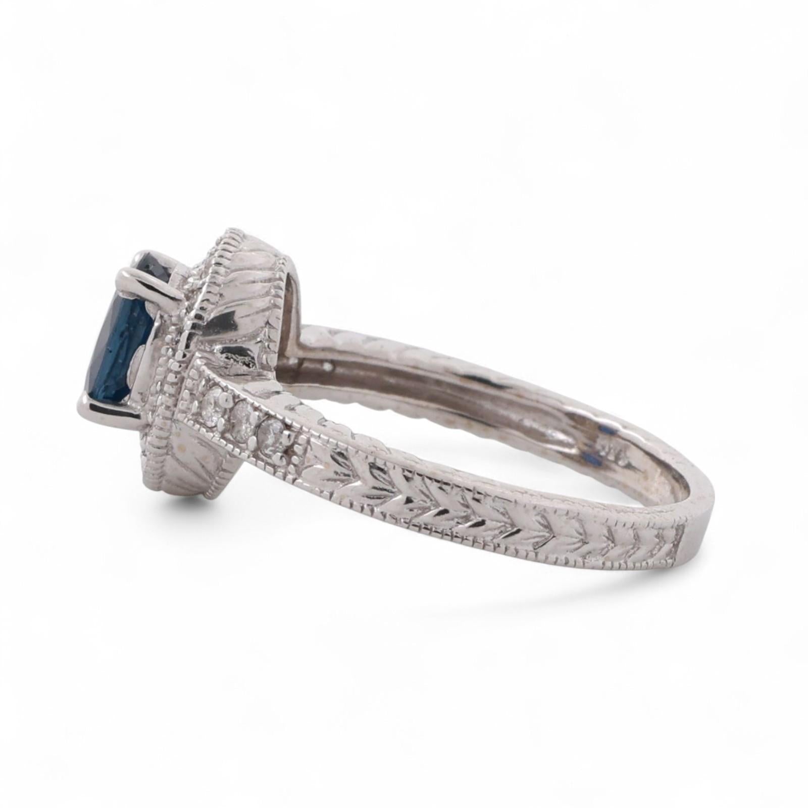 Sapphire Diamond Halo Ring 14K White Gold 1.43 CTW Size 7.25 Ladies Estate