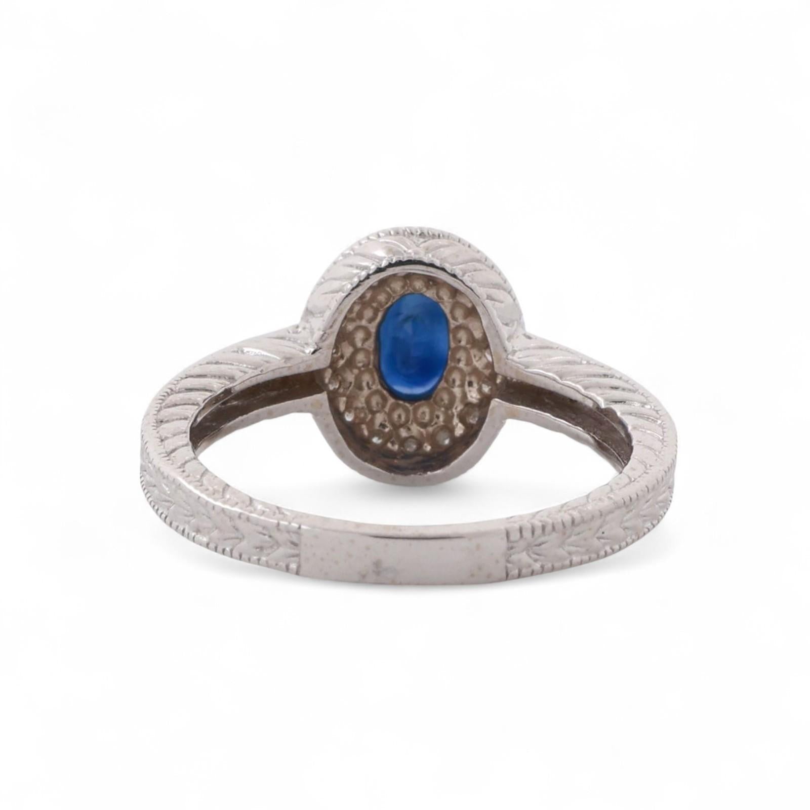 Sapphire Diamond Halo Ring 14K White Gold 1.43 CTW Size 7.25 Ladies Estate