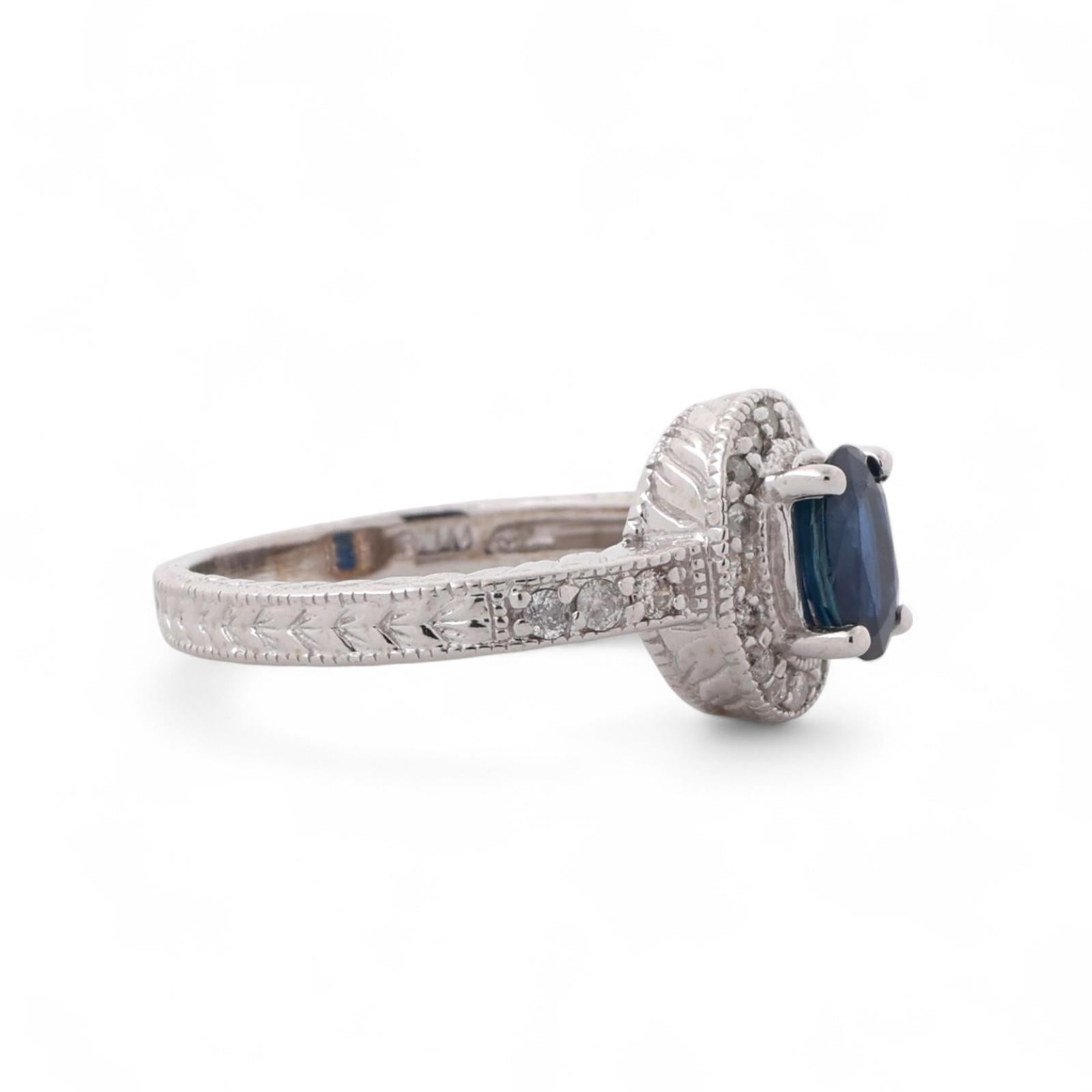 Sapphire Diamond Halo Ring 14K White Gold 1.43 CTW Size 7.25 Ladies Estate